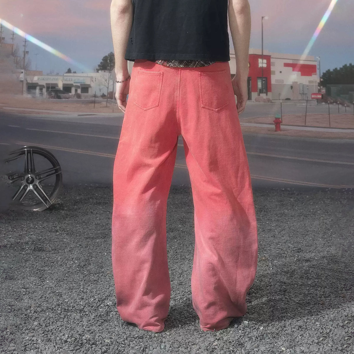 KLICK CLAK Paint-Splattered Graphic Curved Sweatpants