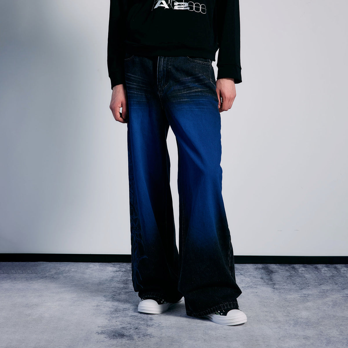 PAIKI Washed Flame Totem Baggy Straight-Leg Jeans