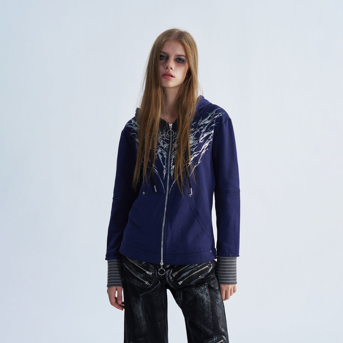 PAIKI Striped Layered Zip-Up Hoodie