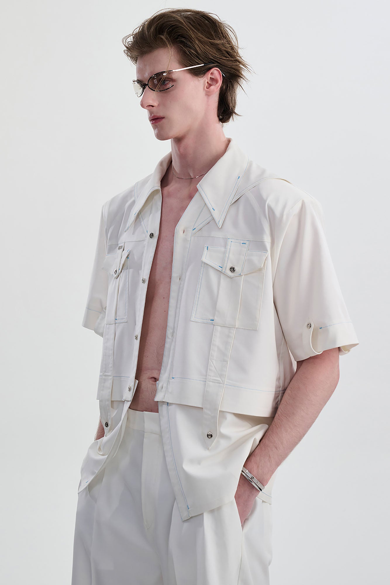 TIWILLTANG Contrast Stitch Detachable Shirt