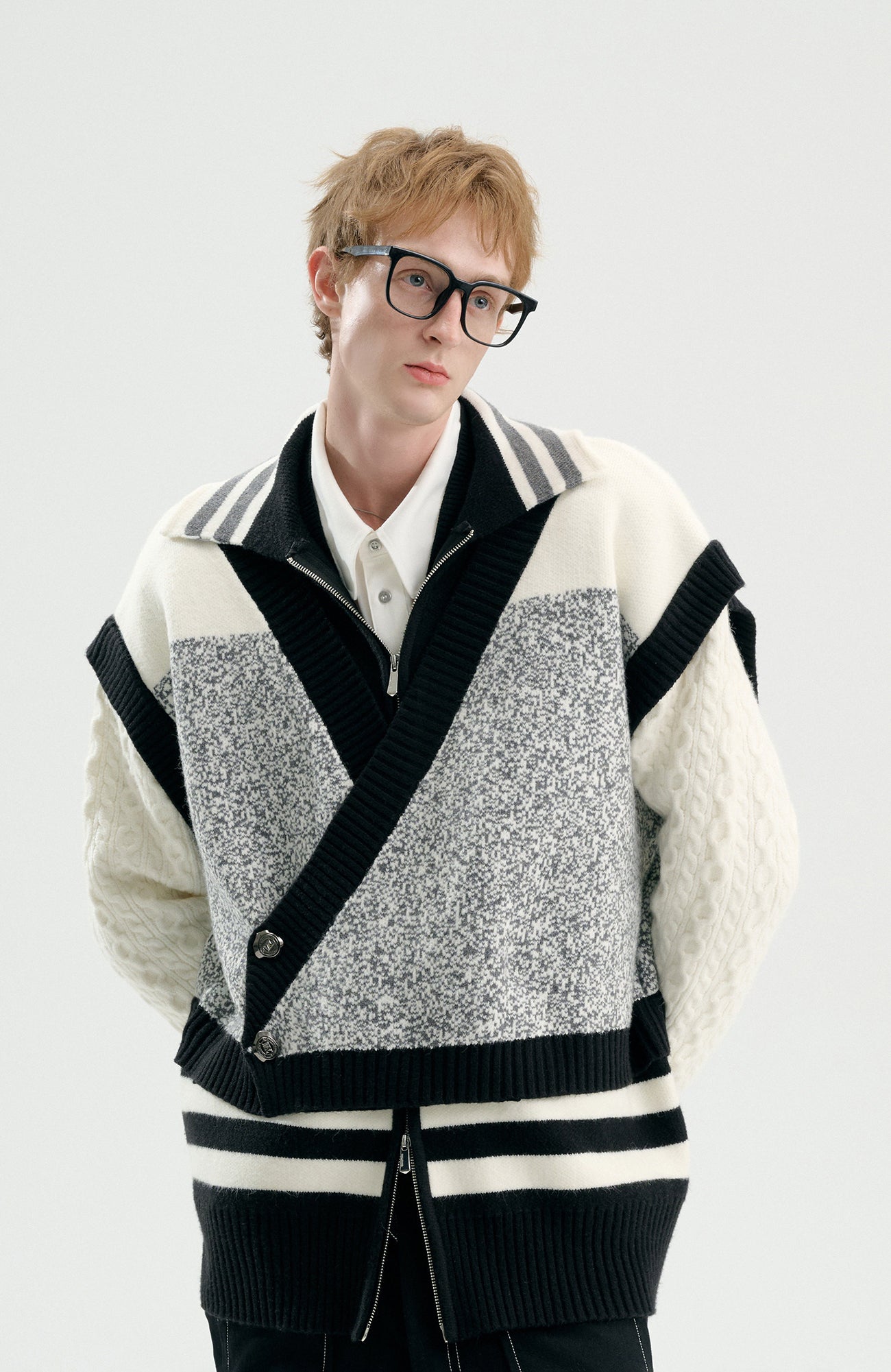 TIWILLTANG Asym Wrap Stripe-Collar Pullover, premium urban and streetwear designers apparel on PROJECTISR.com, TIWILLTANG