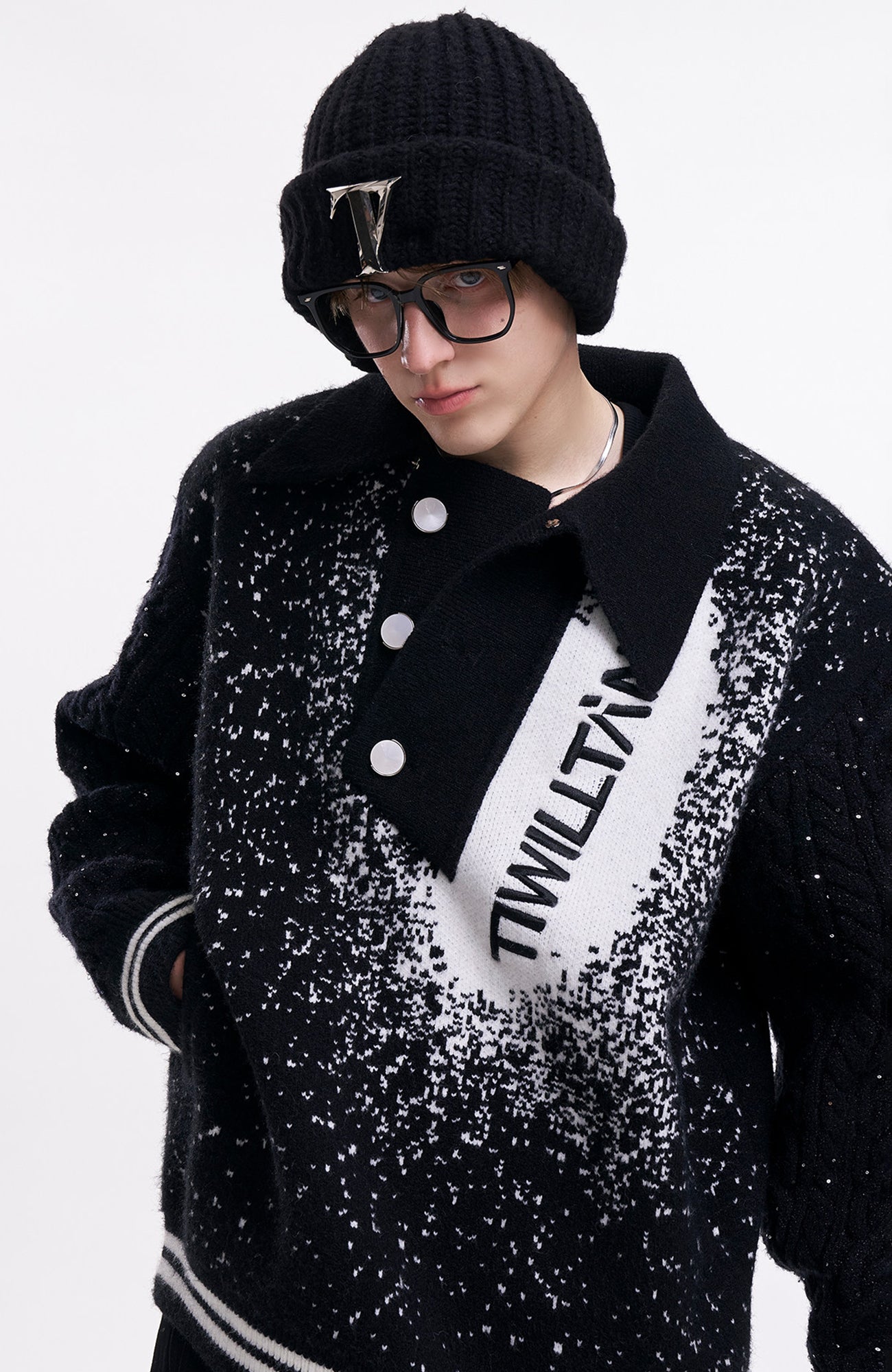 TIWILLTANG Asym Collar Embroidered LOGO Sweater, premium urban and streetwear designers apparel on PROJECTISR.com, TIWILLTANG