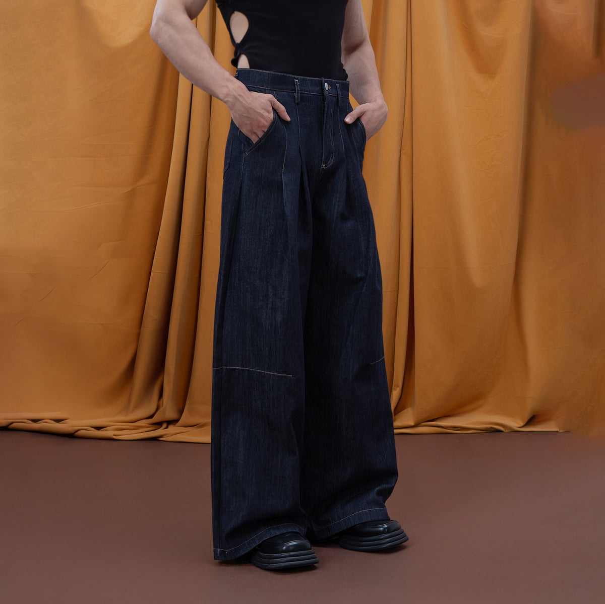 CLP Pleated Washed Wide-Leg Jeans, premium urban and streetwear designers apparel on PROJECTISR.com, CLP