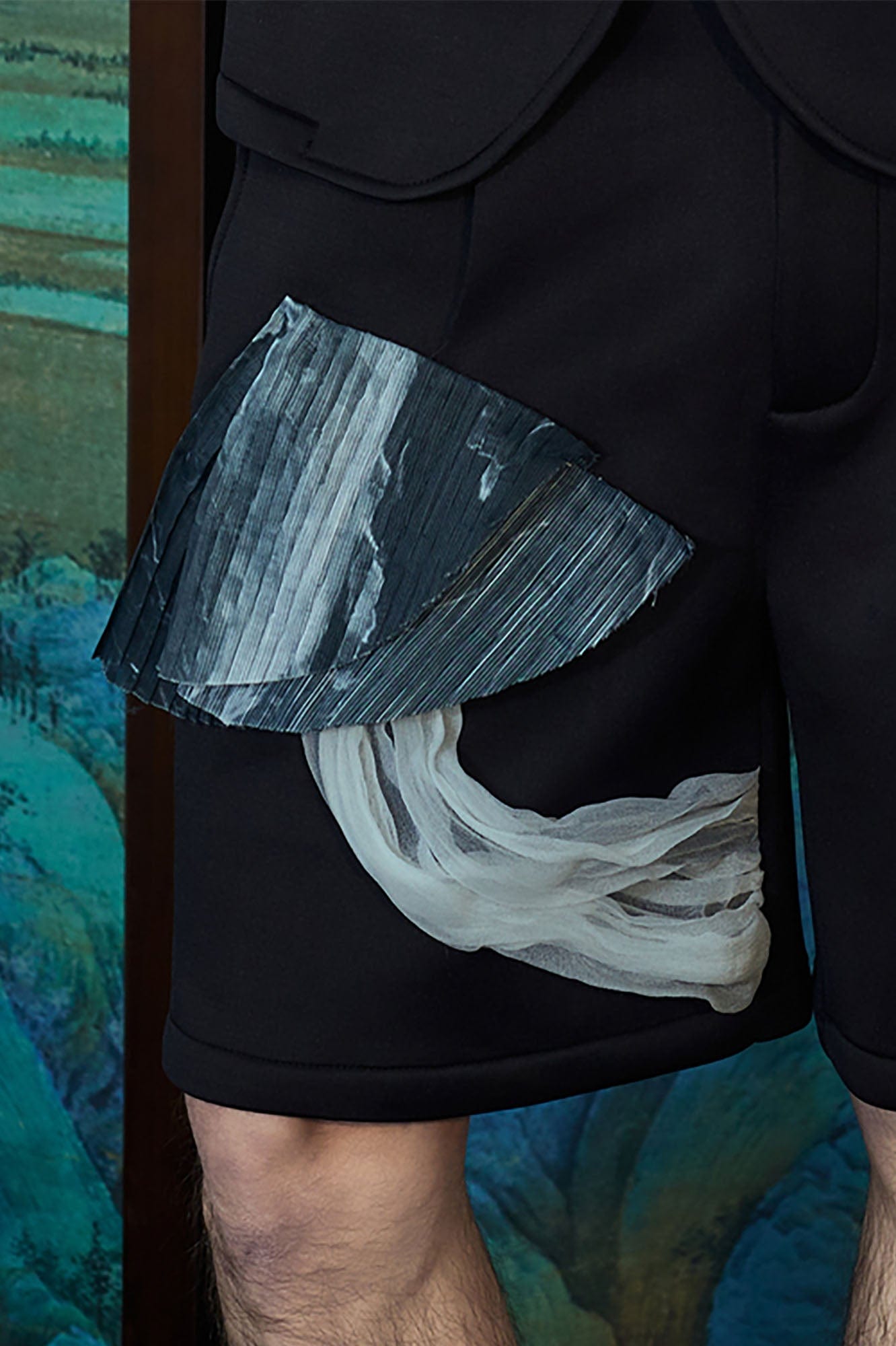 JIECHI Crinkled Tulle Layered Shorts, premium urban and streetwear designers apparel on PROJECTISR.com, JIECHI