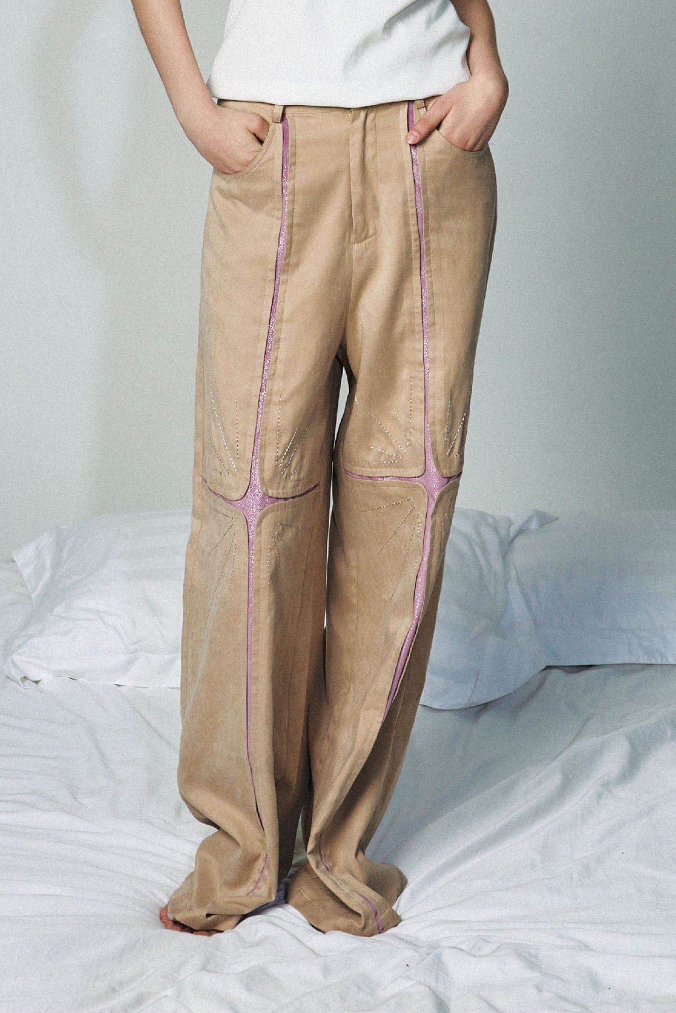 OIPWORD Middle Radiant Star Panel Wide-Leg Pants, premium urban and streetwear designers apparel on PROJECTISR.com, OIPWORD