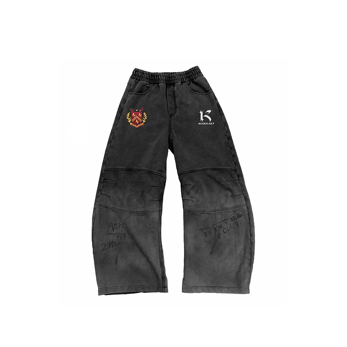 KLICK CLAK Paint-Splattered Graphic Curved Sweatpants