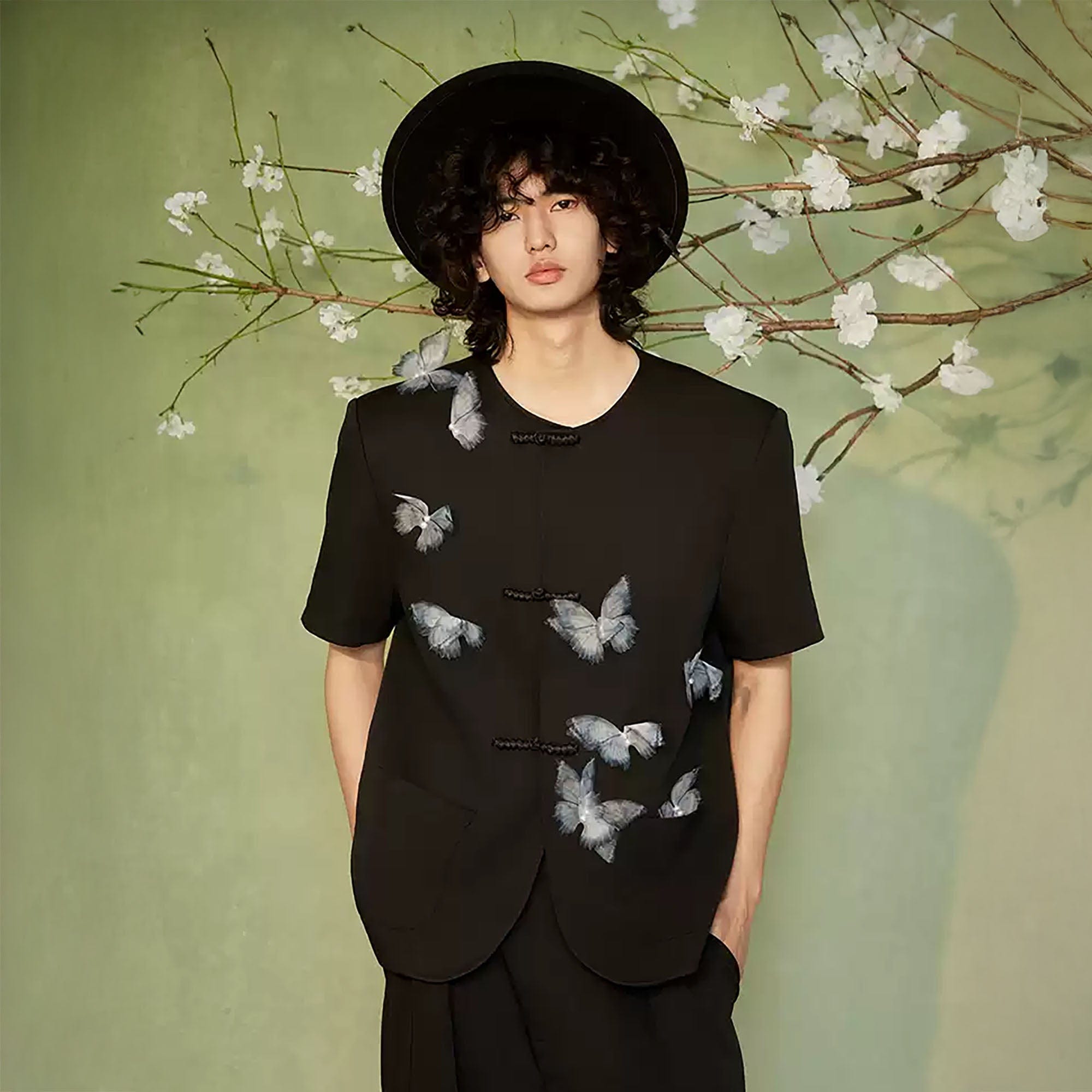 JIECHI Flying Butterfly Frog Button T-Shirt, premium urban and streetwear designers apparel on PROJECTISR.com, JIECHI