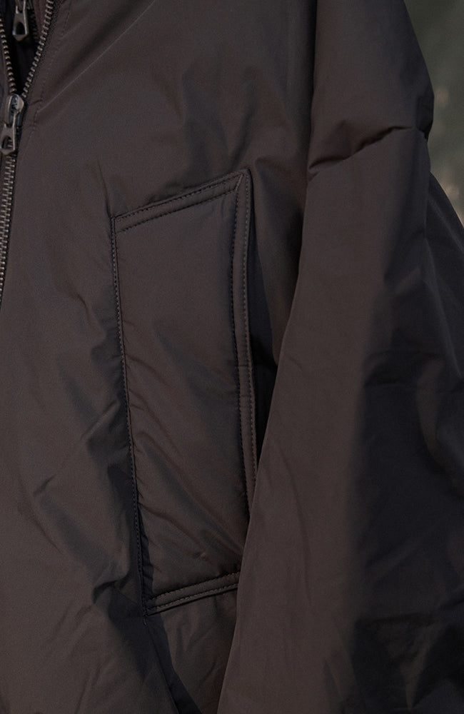 RECOVER ZONE Ruched Layered Hooded Down Jacket