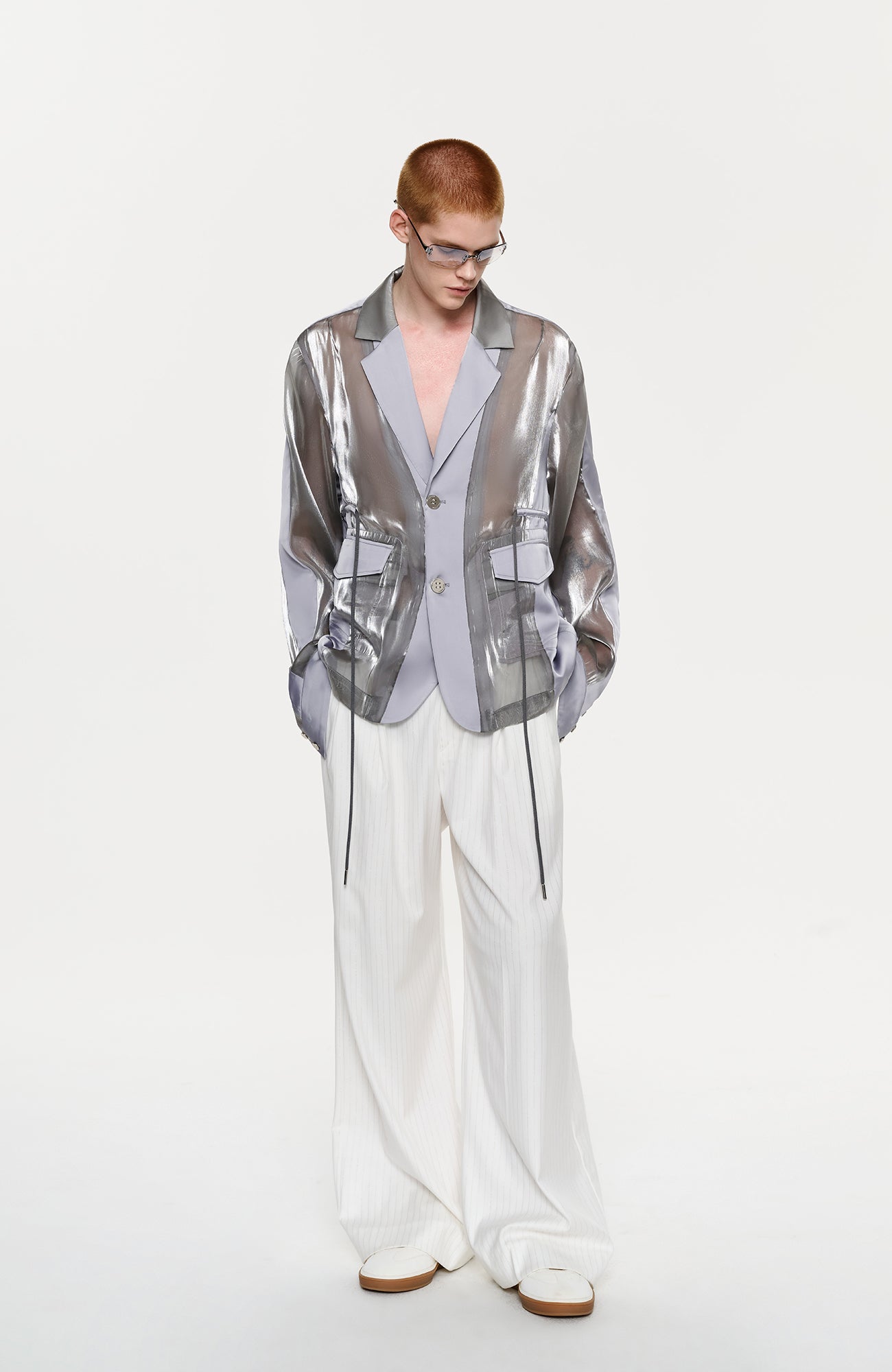 TIWILLTANG Drawstring Lustrous Paneled Blazer