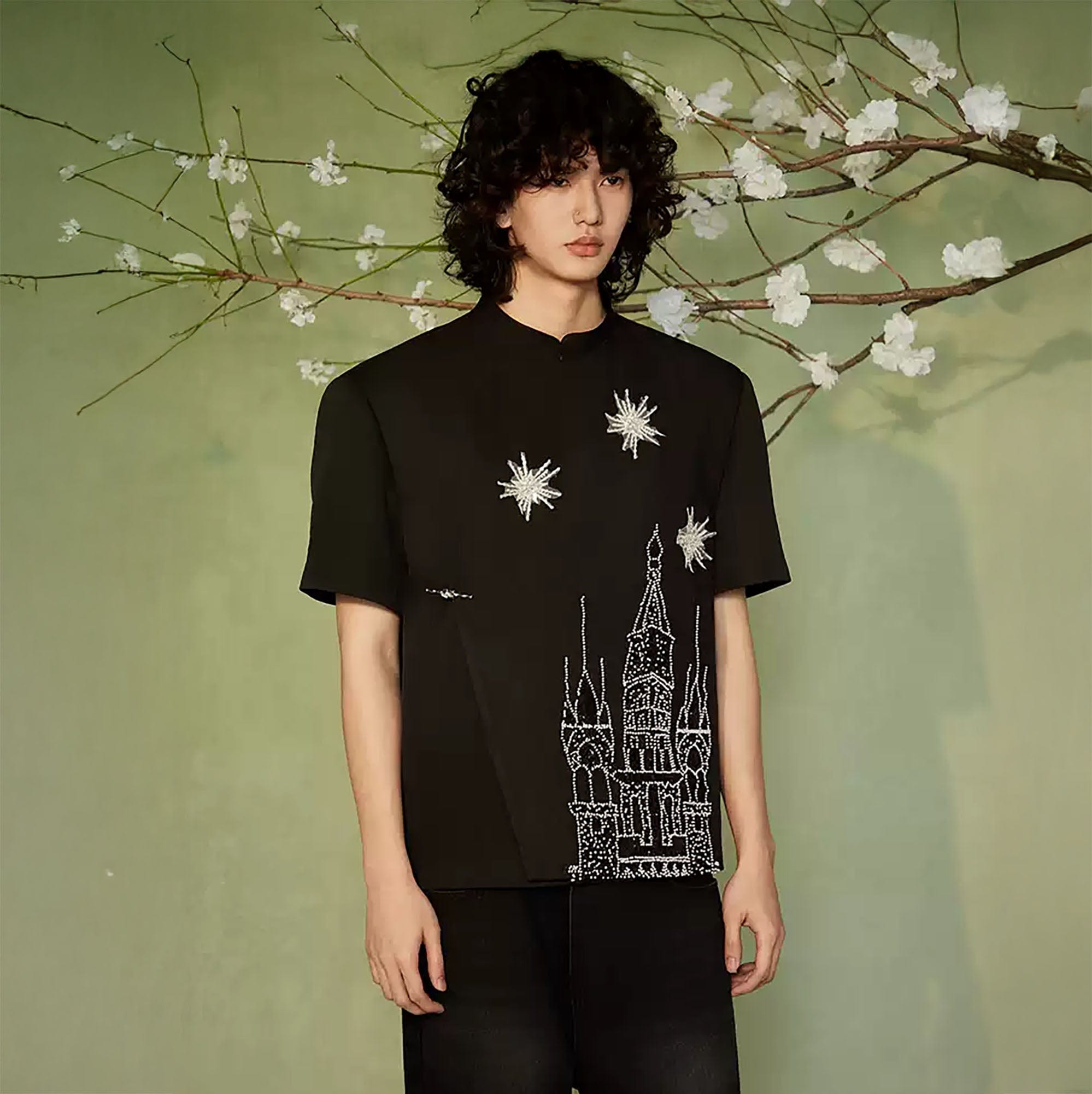 JIECHI Starry Castle Embellished T-Shirt, premium urban and streetwear designers apparel on PROJECTISR.com, JIECHI