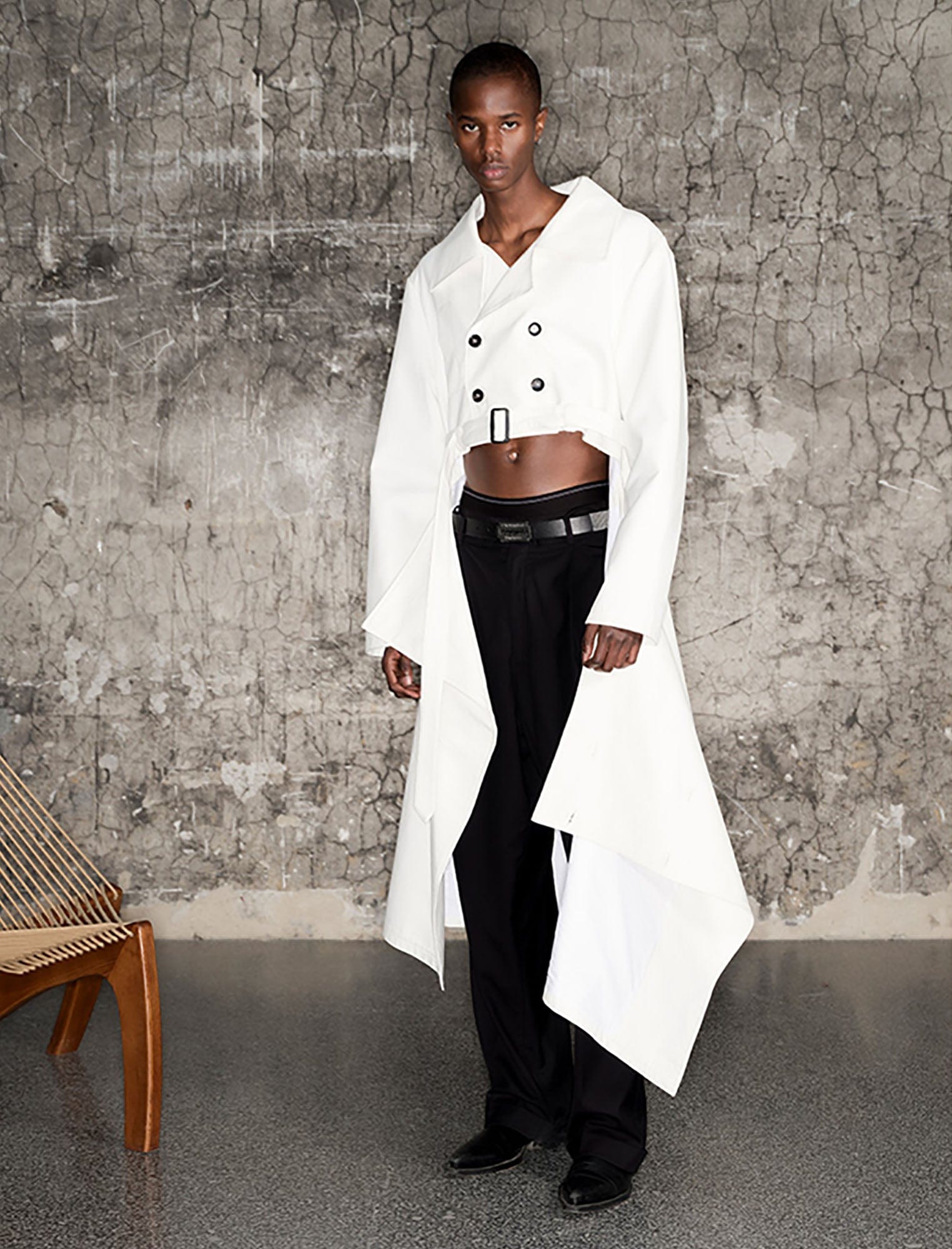 TRIANGLE PROJECT Cropped Asymmetrical Double-Breasted Cropped Jacket, premium urban and streetwear designers apparel on PROJECTISR.com, TRIANGLE PROJECT