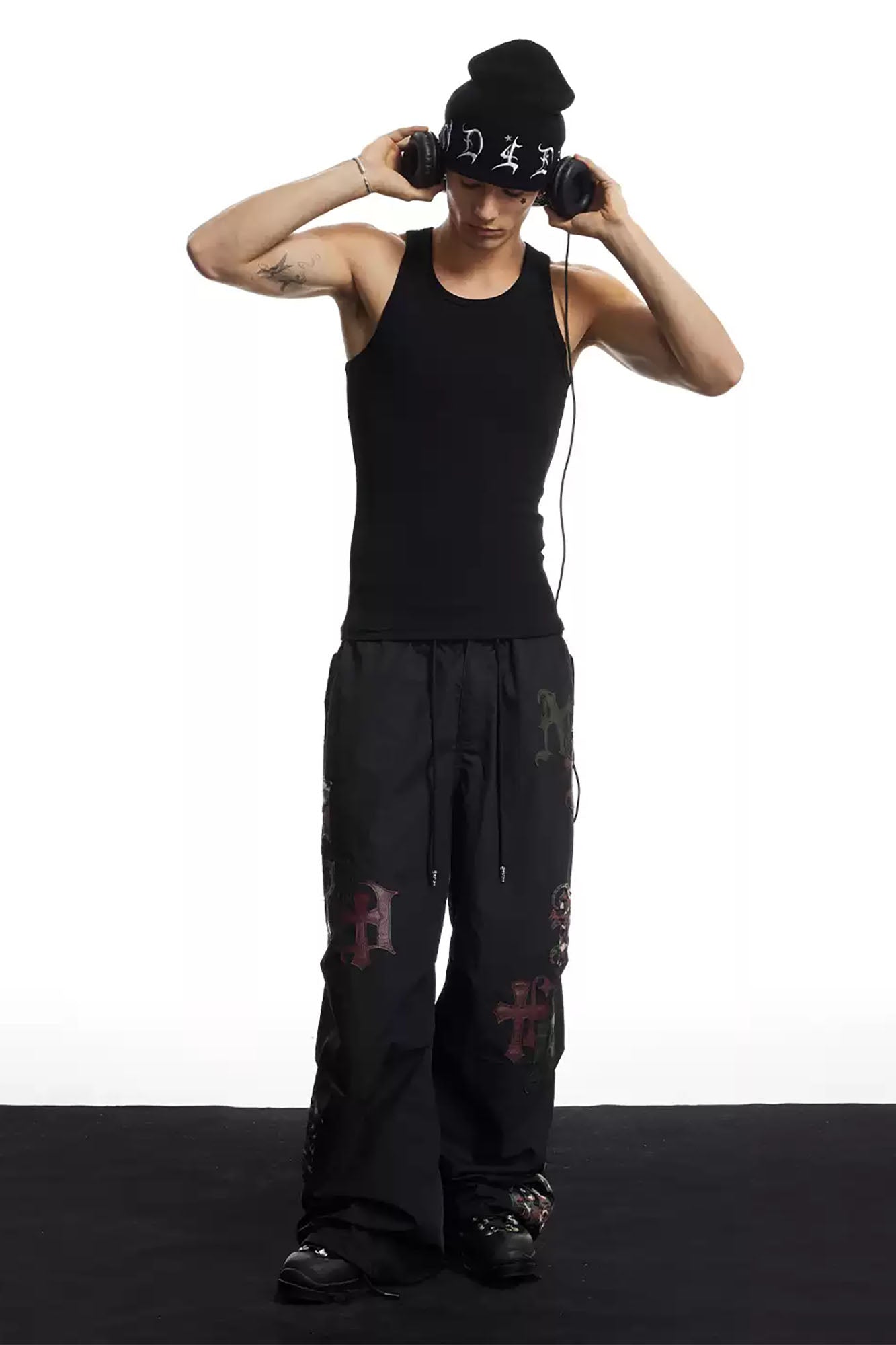 DND4DES Gothic Cross Patch Parachute Pants