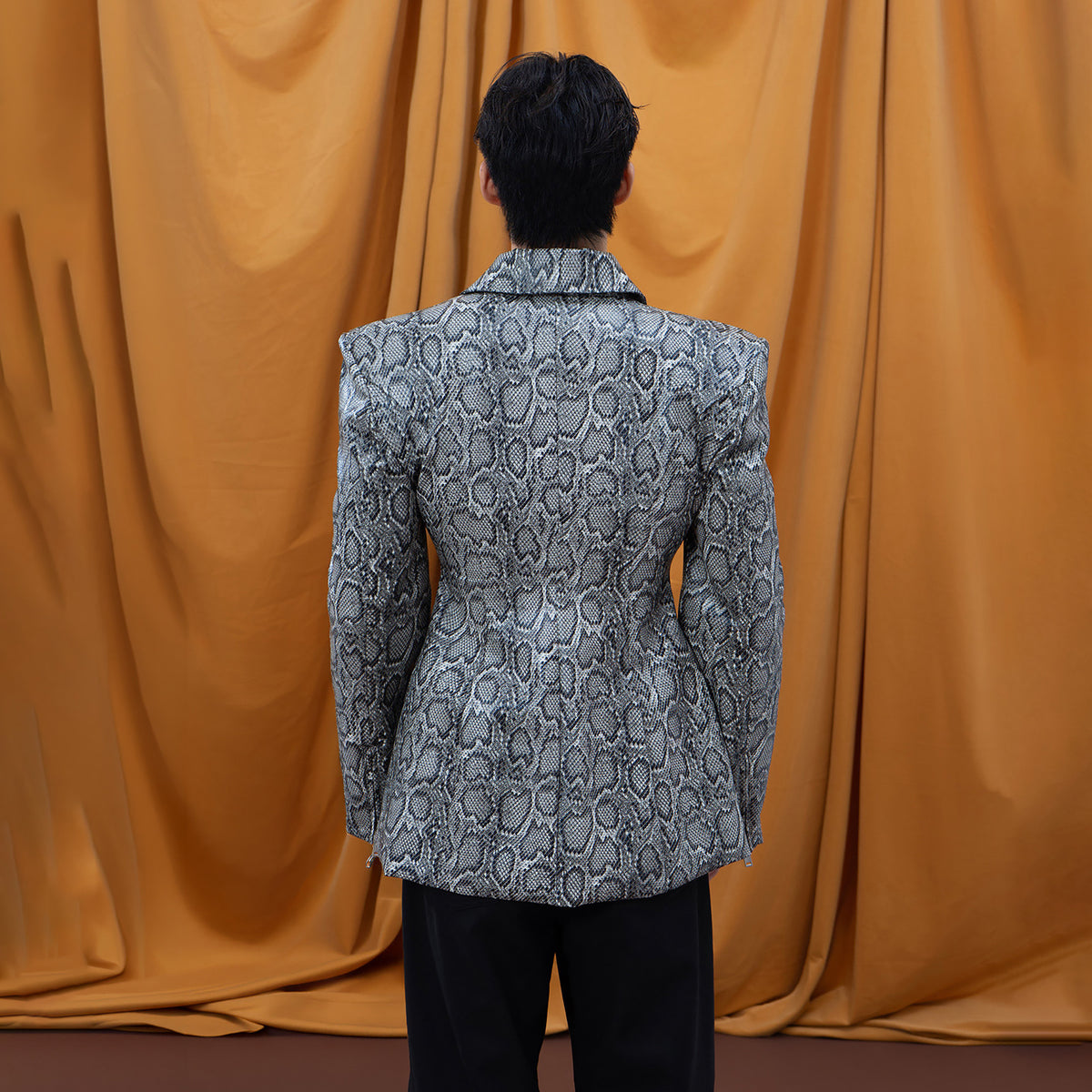 CLP Snake-Print Faux Leather Padded-Shoulder Blazer Jacket, premium urban and streetwear designers apparel on PROJECTISR.com, CLP