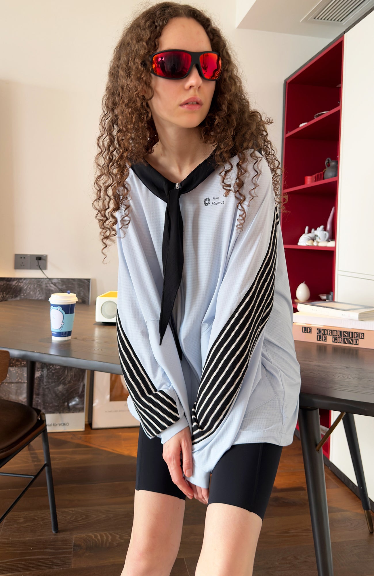 MIICHOUS Contrast Stripes Hooded Tie-Neck Sun Protection Jacket, premium urban and streetwear designers apparel on PROJECTISR.com, MIICHOUS