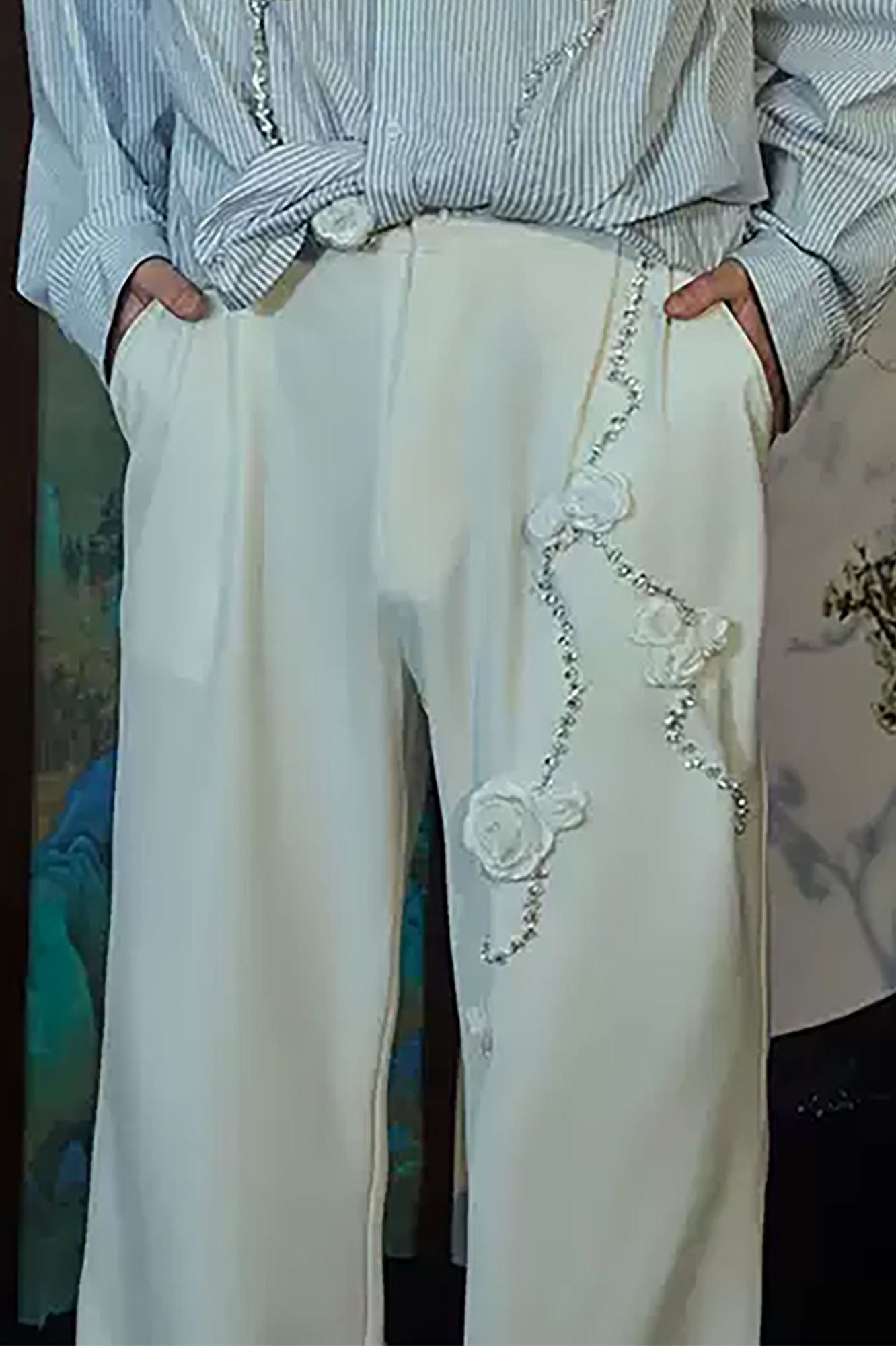 JIECHI Vine Rose Embroidered Trousers, premium urban and streetwear designers apparel on PROJECTISR.com, JIECHI