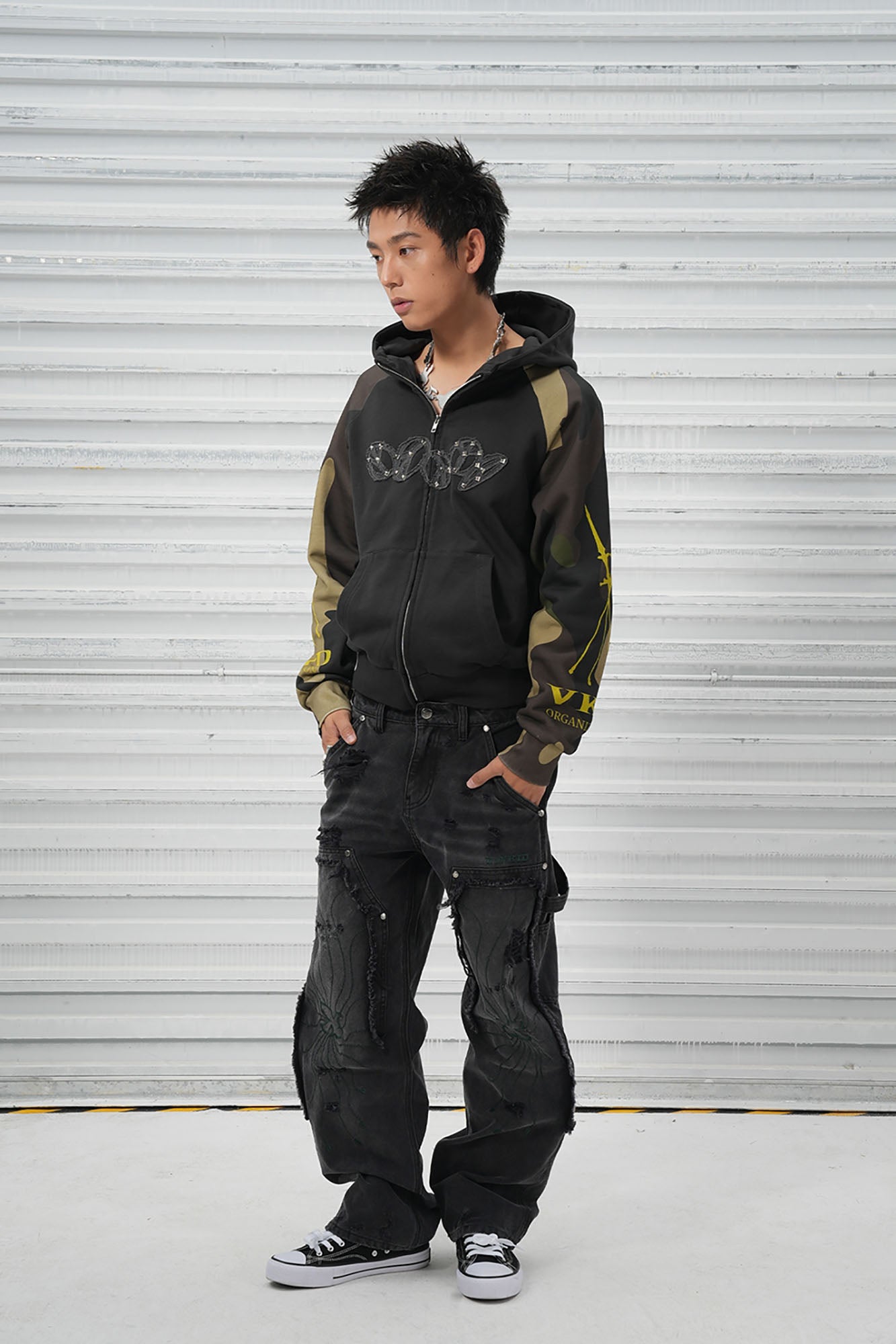 VINKID Camo Raglan Rivet Hooded Jacket, premium urban and streetwear designers apparel on PROJECTISR.com, VINKID