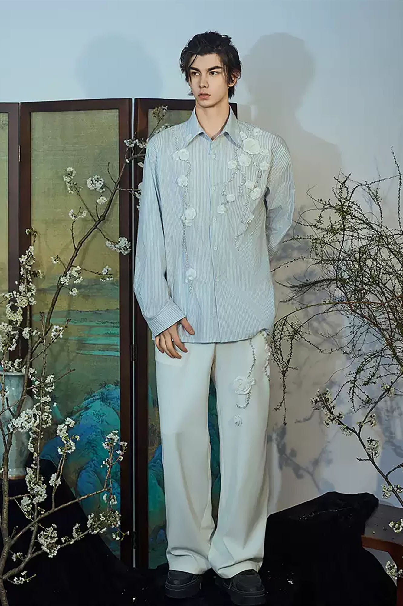 JIECHI Vine Rose Embroidered Trousers, premium urban and streetwear designers apparel on PROJECTISR.com, JIECHI