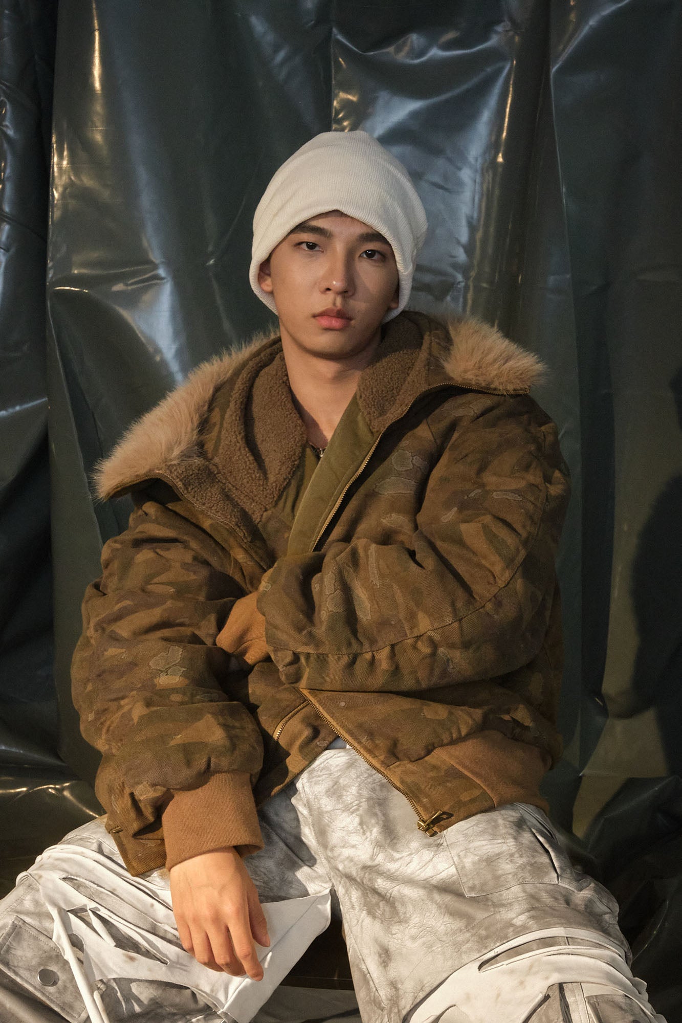 RECOVER ZONE Camo Faux-Fur Collar Bomber Jacket