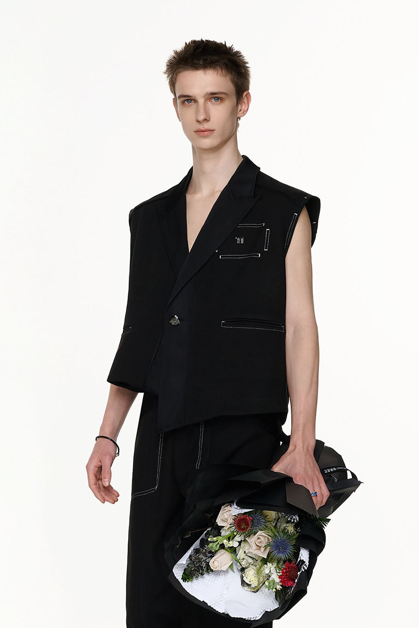 TIWILLTANG Asymmetrical Lapel Vest Black, premium urban and streetwear designers apparel on PROJECTISR.com, TIWILLTANG