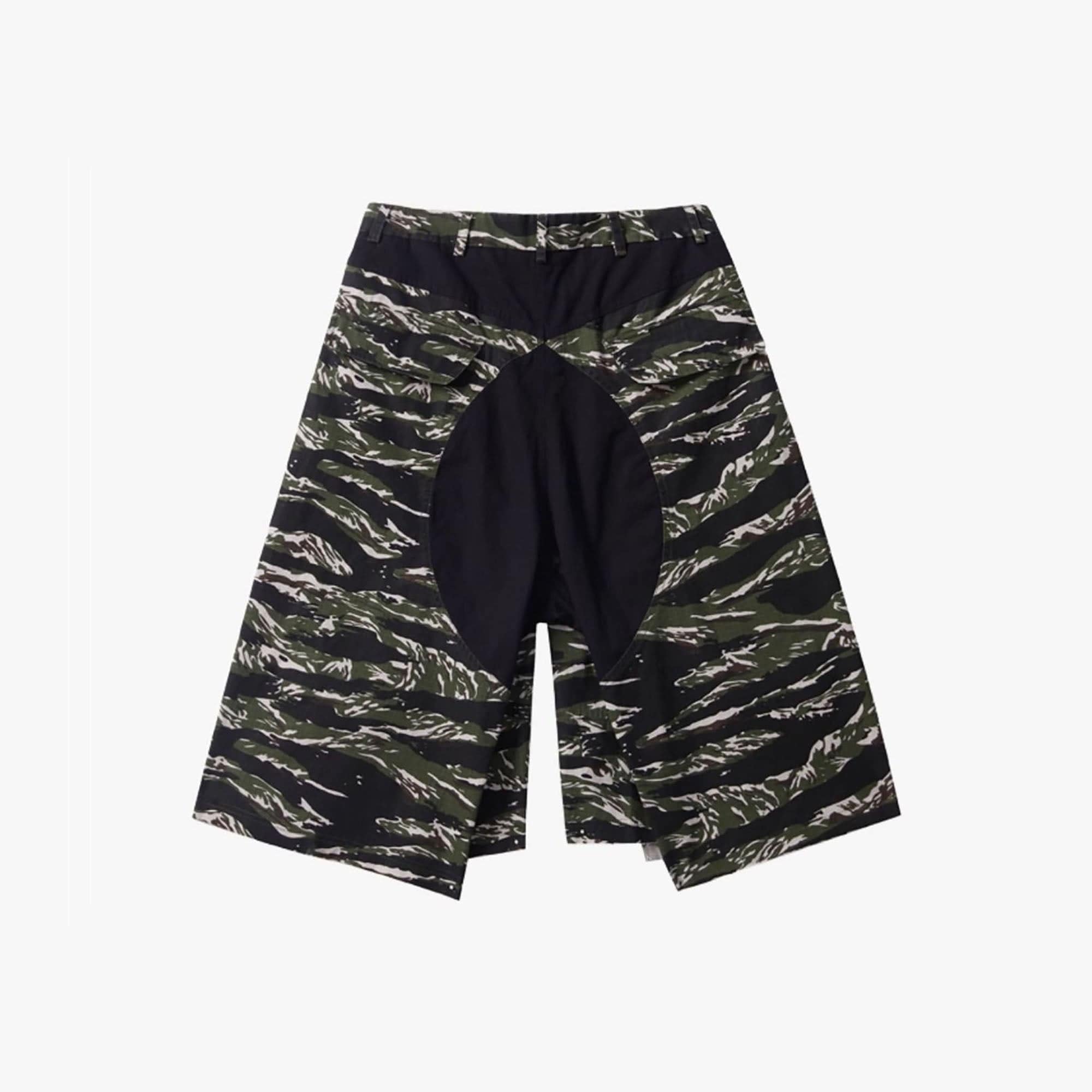 ERROR CODE ROBOT Washed Paneled Frayed-Hem Camo Cargo Shorts, premium urban and streetwear designers apparel on PROJECTISR.com, ERROR CODE ROBOT