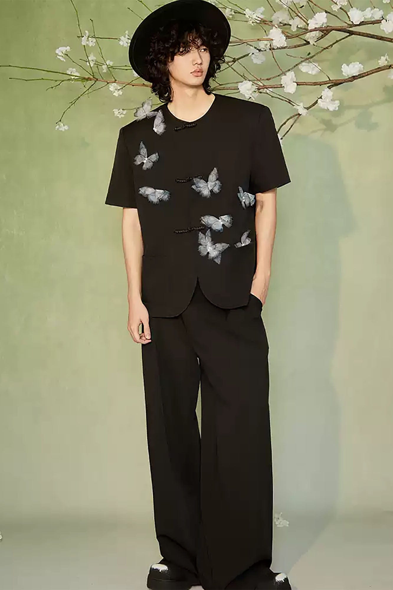 JIECHI Flying Butterfly Frog Button T-Shirt, premium urban and streetwear designers apparel on PROJECTISR.com, JIECHI