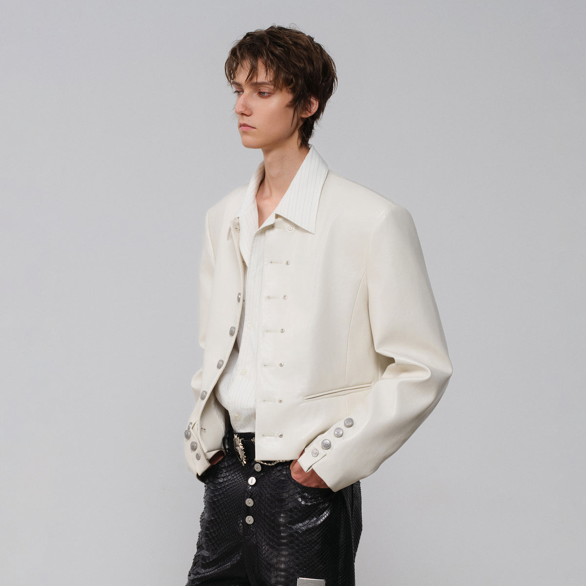 FACEONLAB Faux Leather Stand-Collar Biker Jacket