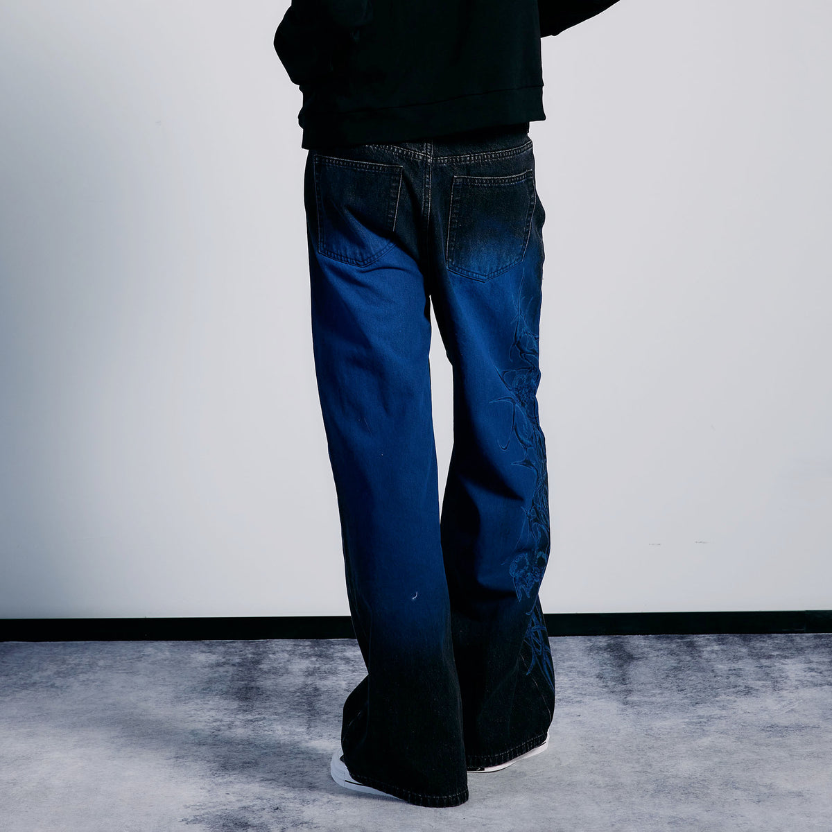 PAIKI Washed Flame Totem Baggy Straight-Leg Jeans