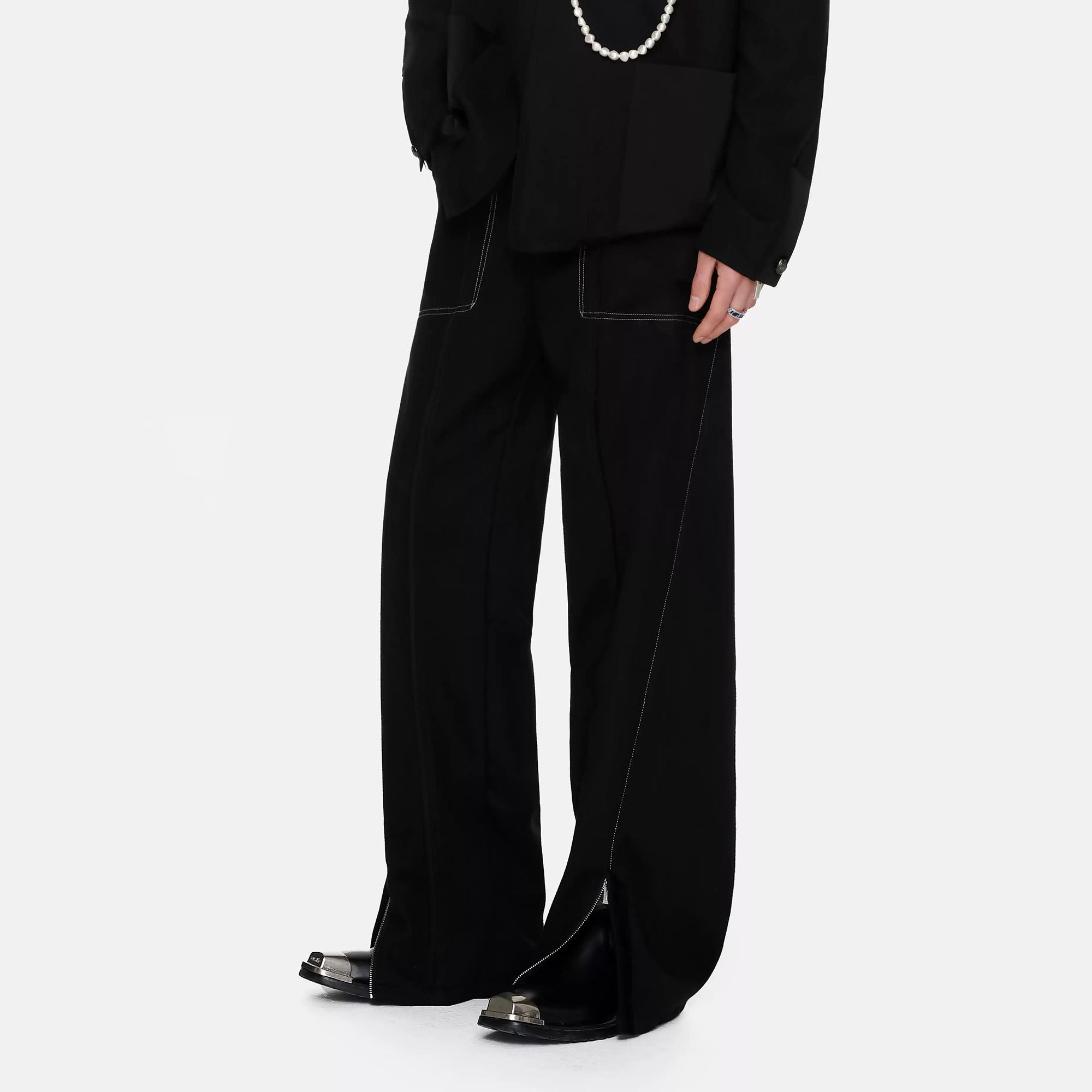 TIWILLTANG Paneled Zipper-Hem Wide-Leg Pants Black