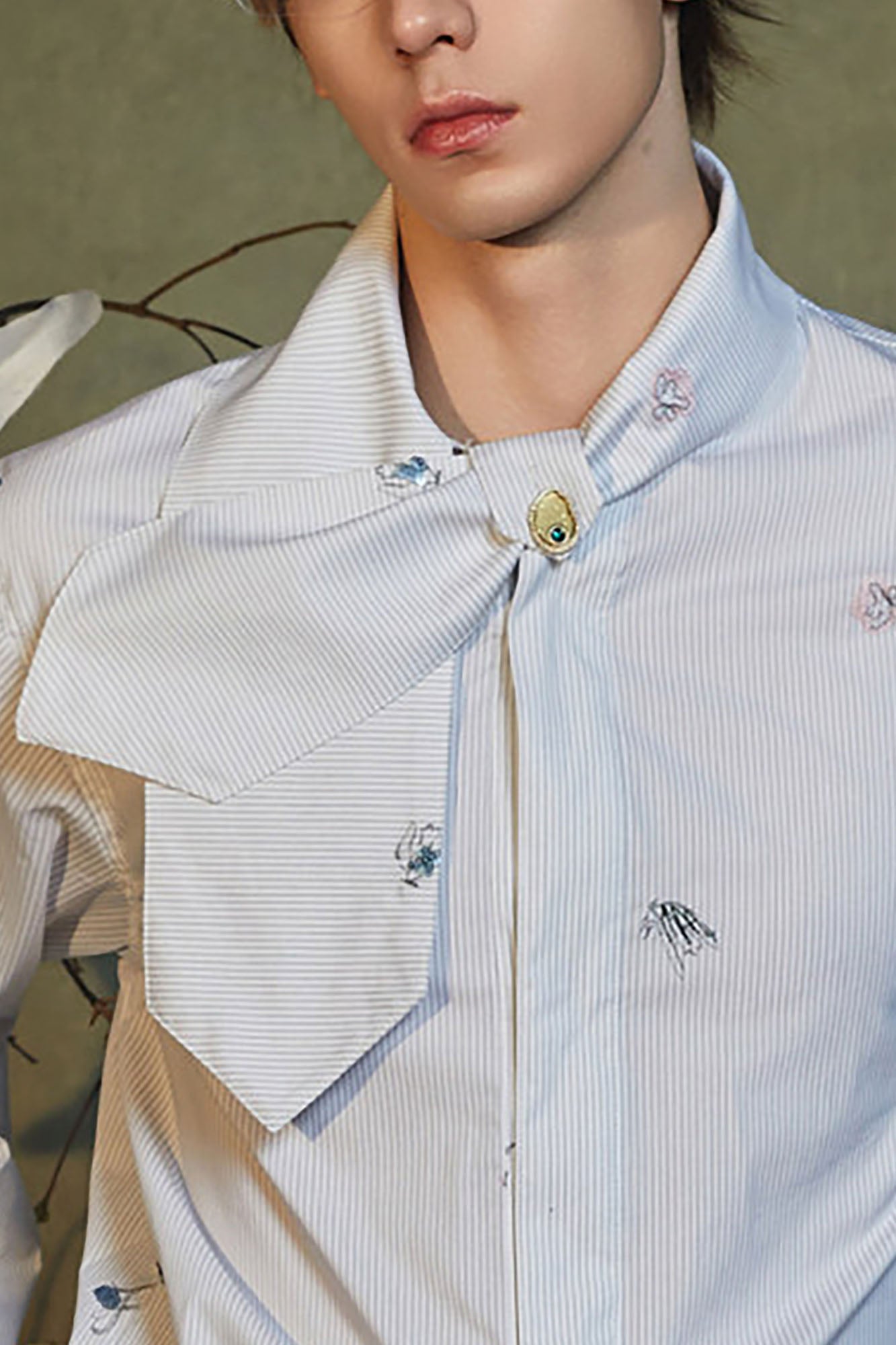 JIECHI Embroidered Striped Scarf-Collar Shirt, premium urban and streetwear designers apparel on PROJECTISR.com, JIECHI