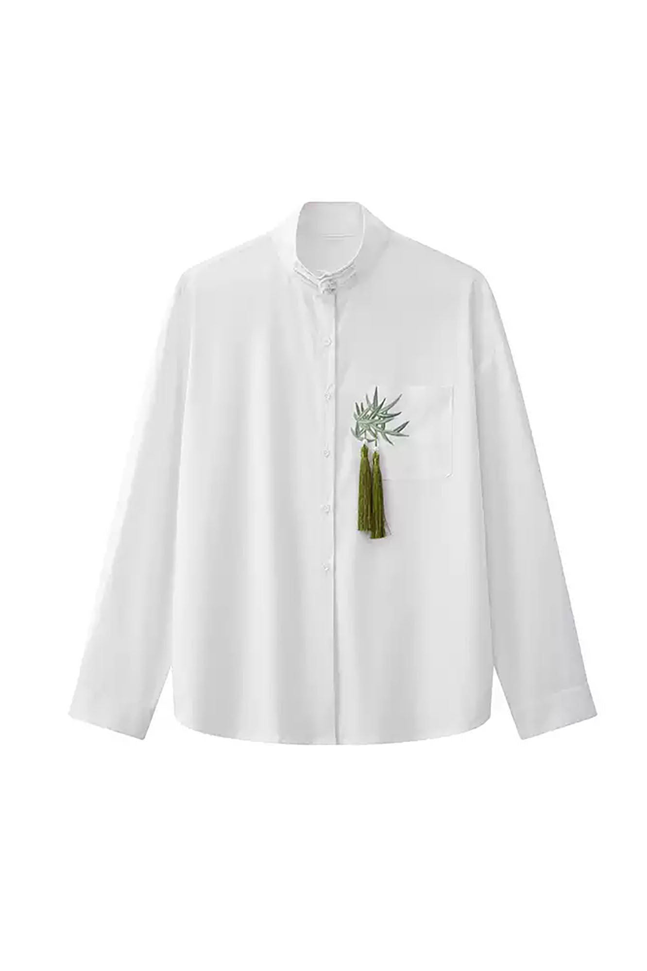 JIECHI Bamboo Tassel Embroidered Mandarin Shirt, premium urban and streetwear designers apparel on PROJECTISR.com, JIECHI