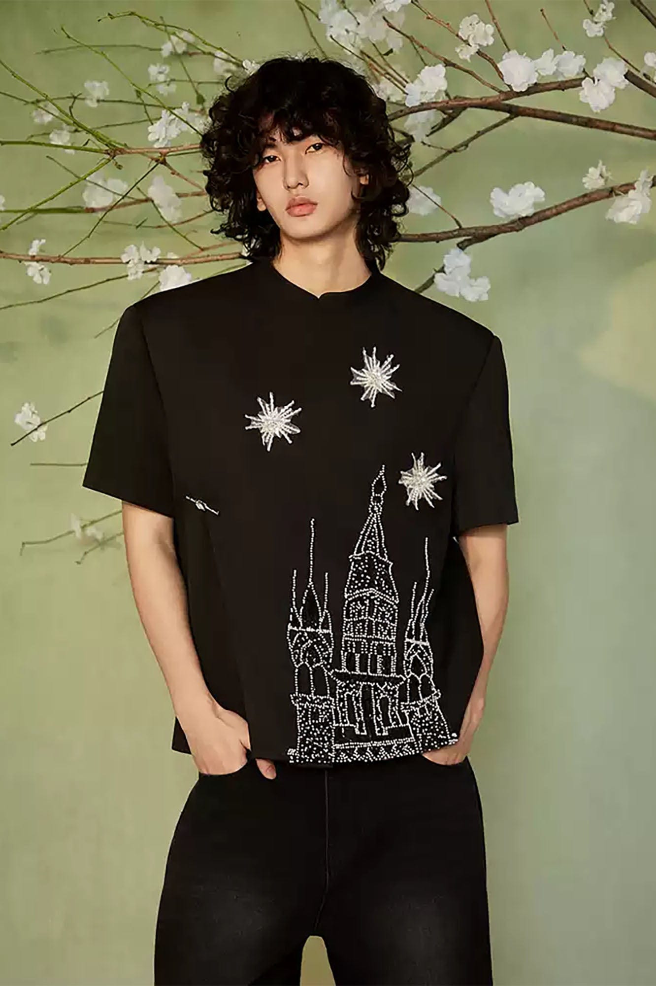JIECHI Starry Castle Embellished T-Shirt, premium urban and streetwear designers apparel on PROJECTISR.com, JIECHI