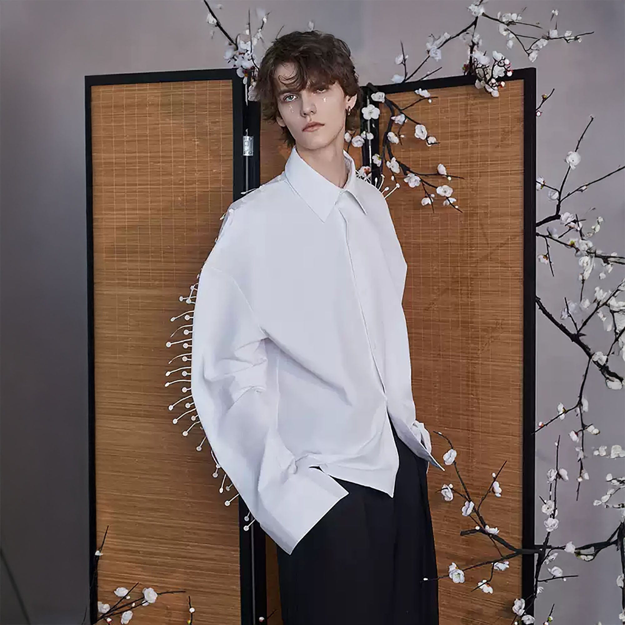 JIECHI Spiked Embellished Oversized Shirt, premium urban and streetwear designers apparel on PROJECTISR.com, JIECHI