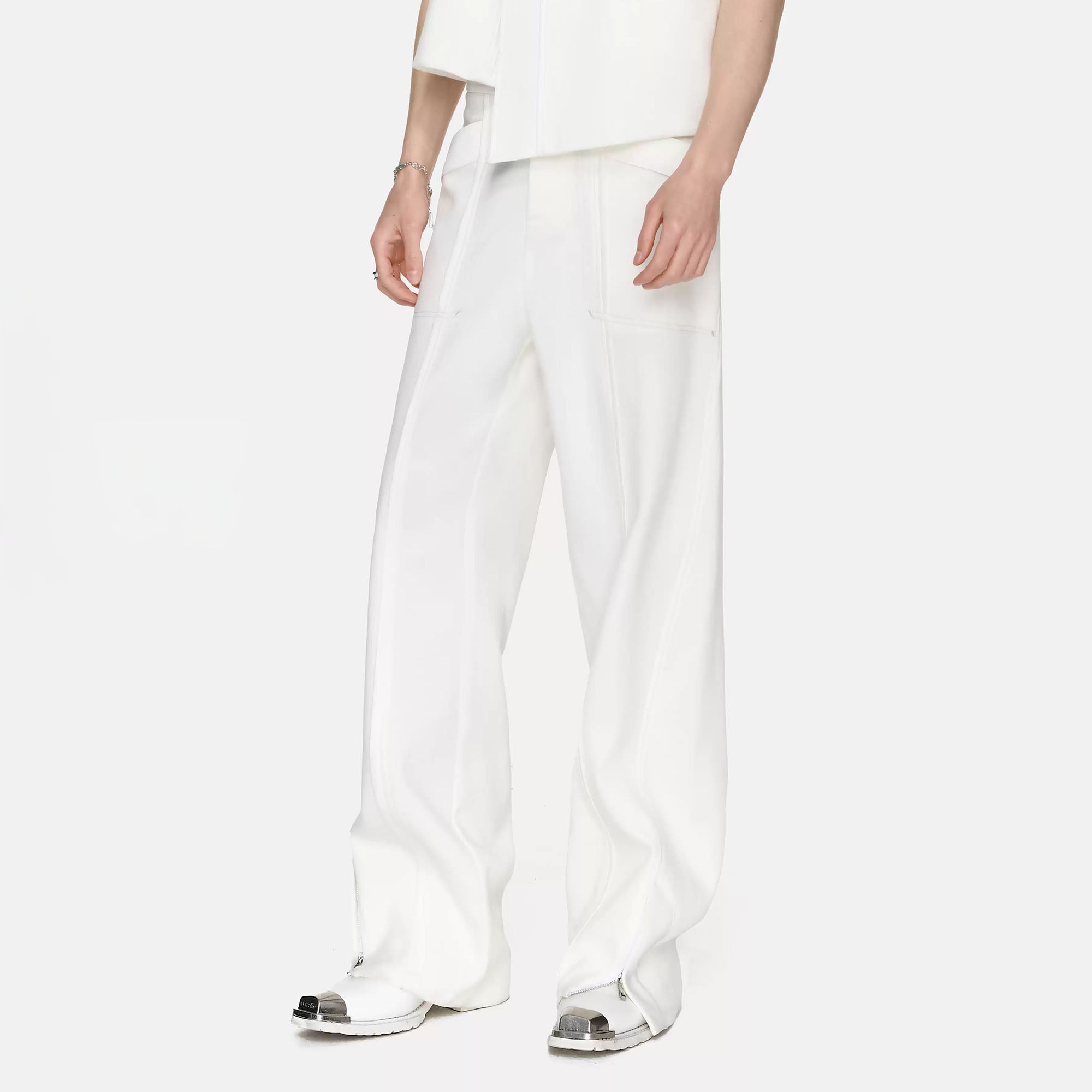 TIWILLTANG Paneled Zipper-Hem Wide-Leg Pants White