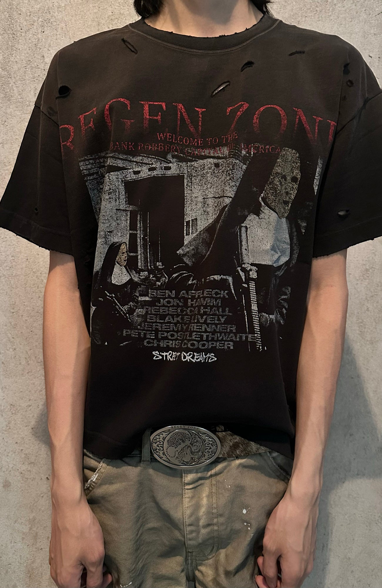 REGEN ZONE Distressed Washed Graphic T-Shirt