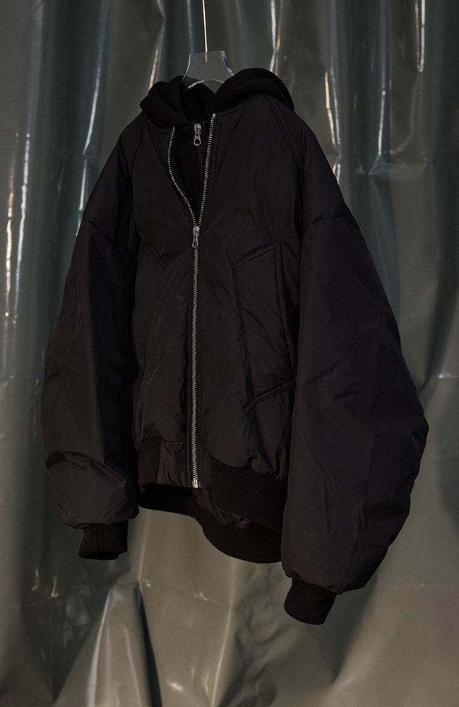 RECOVER ZONE Ruched Layered Hooded Down Jacket