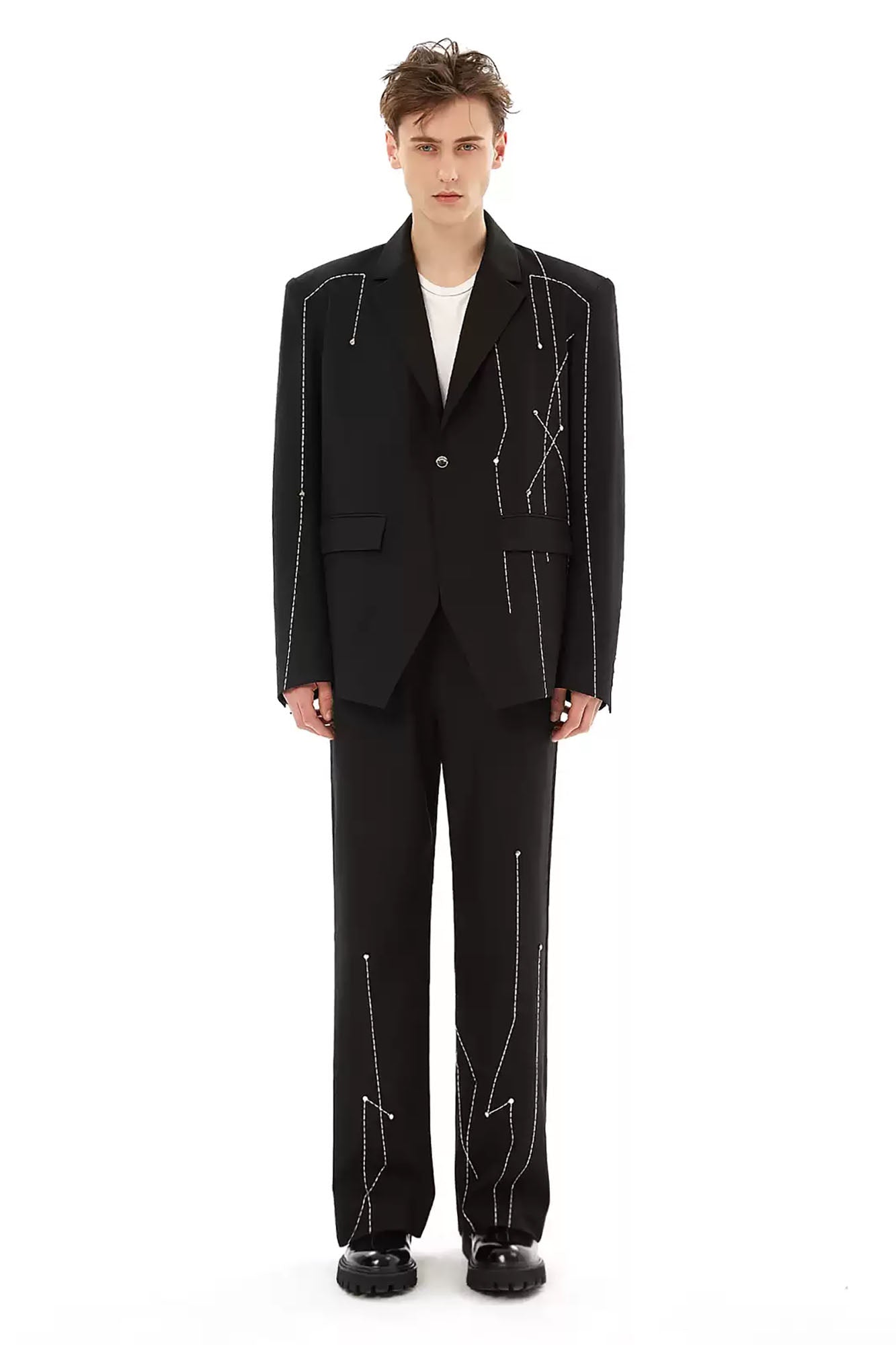 TIWILLTANG Rivet Stitch Embroidered Straight-Leg Pants