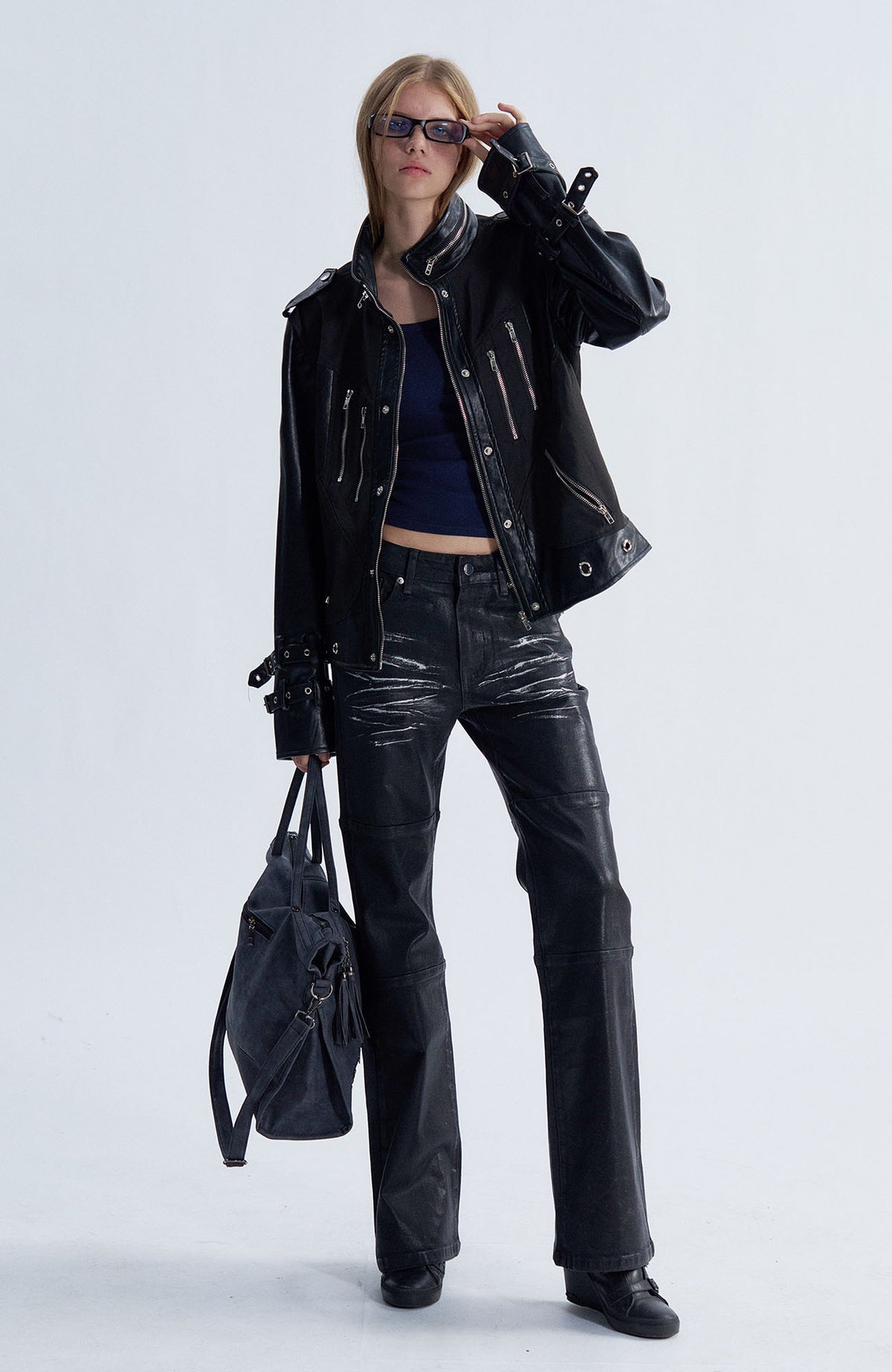 PAIKI Strapped Structured Slim Biker Jacket