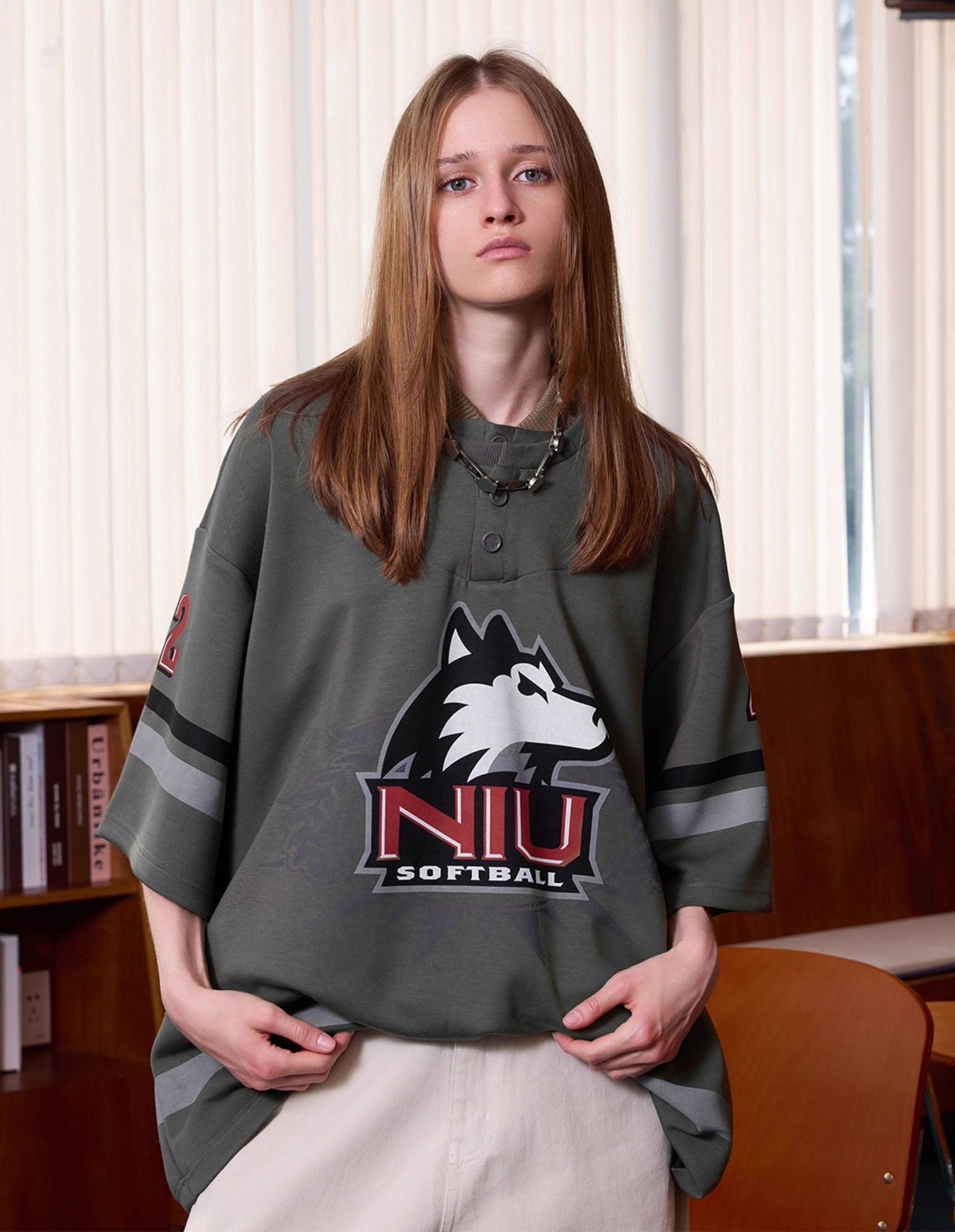 ERROR CODE ROBOT Varsity Layered Collar Oversized Huskie Tee, premium urban and streetwear designers apparel on PROJECTISR.com, ERROR CODE ROBOT