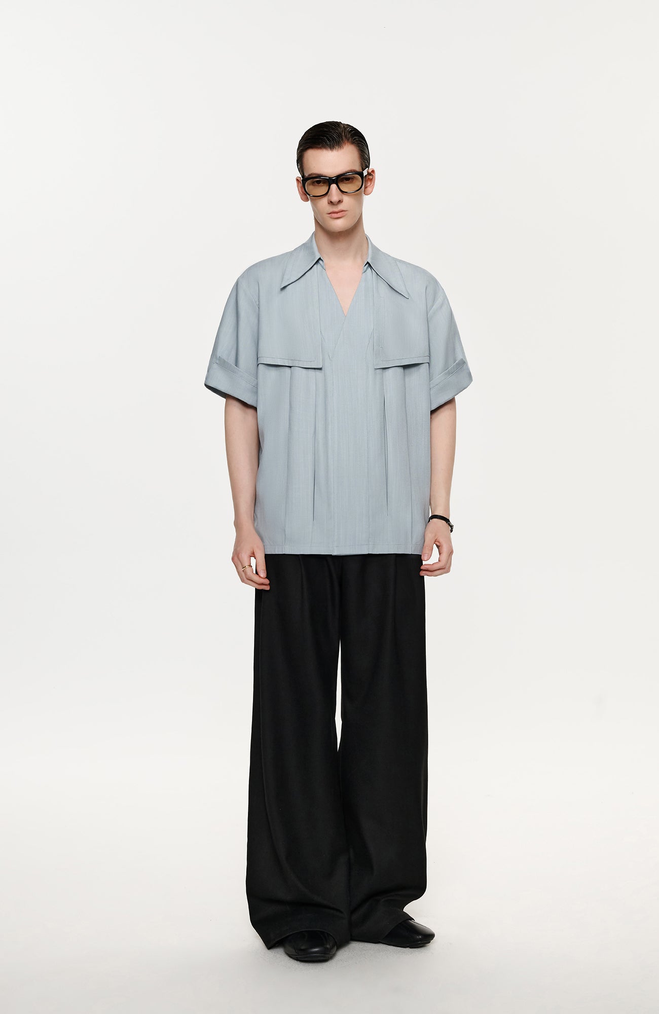 TIWILLTANG Layered Lapel Half Shirt