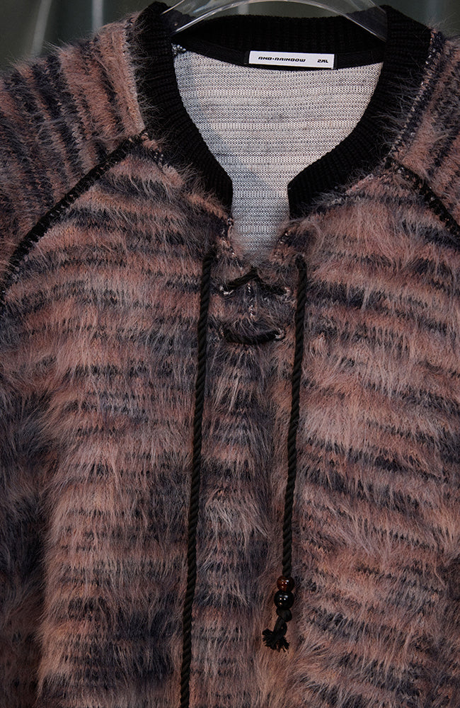 RECOVER ZONE Striped Mohair Drawstring Sweater