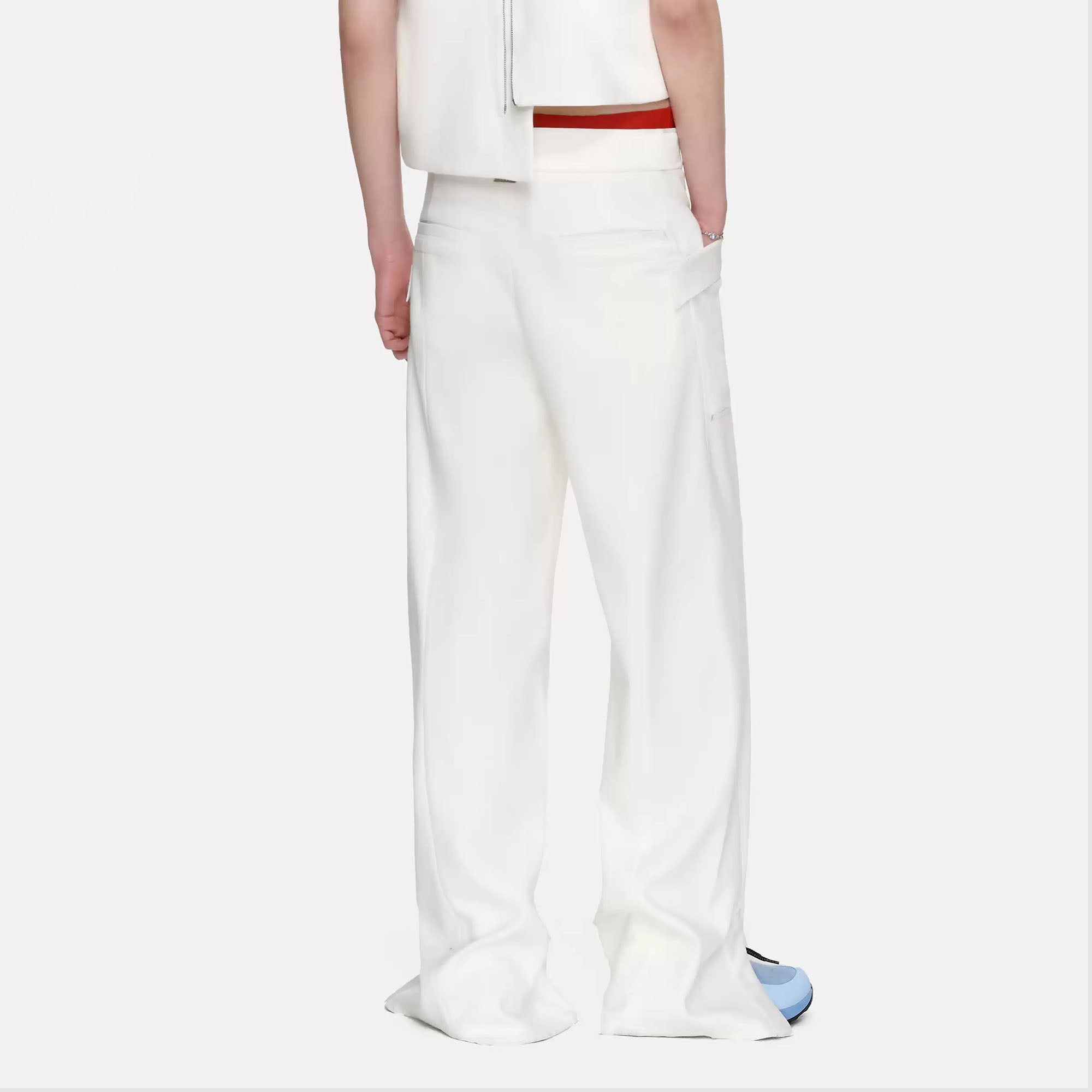 TIWILLTANG Paneled Zipper-Hem Wide-Leg Pants White