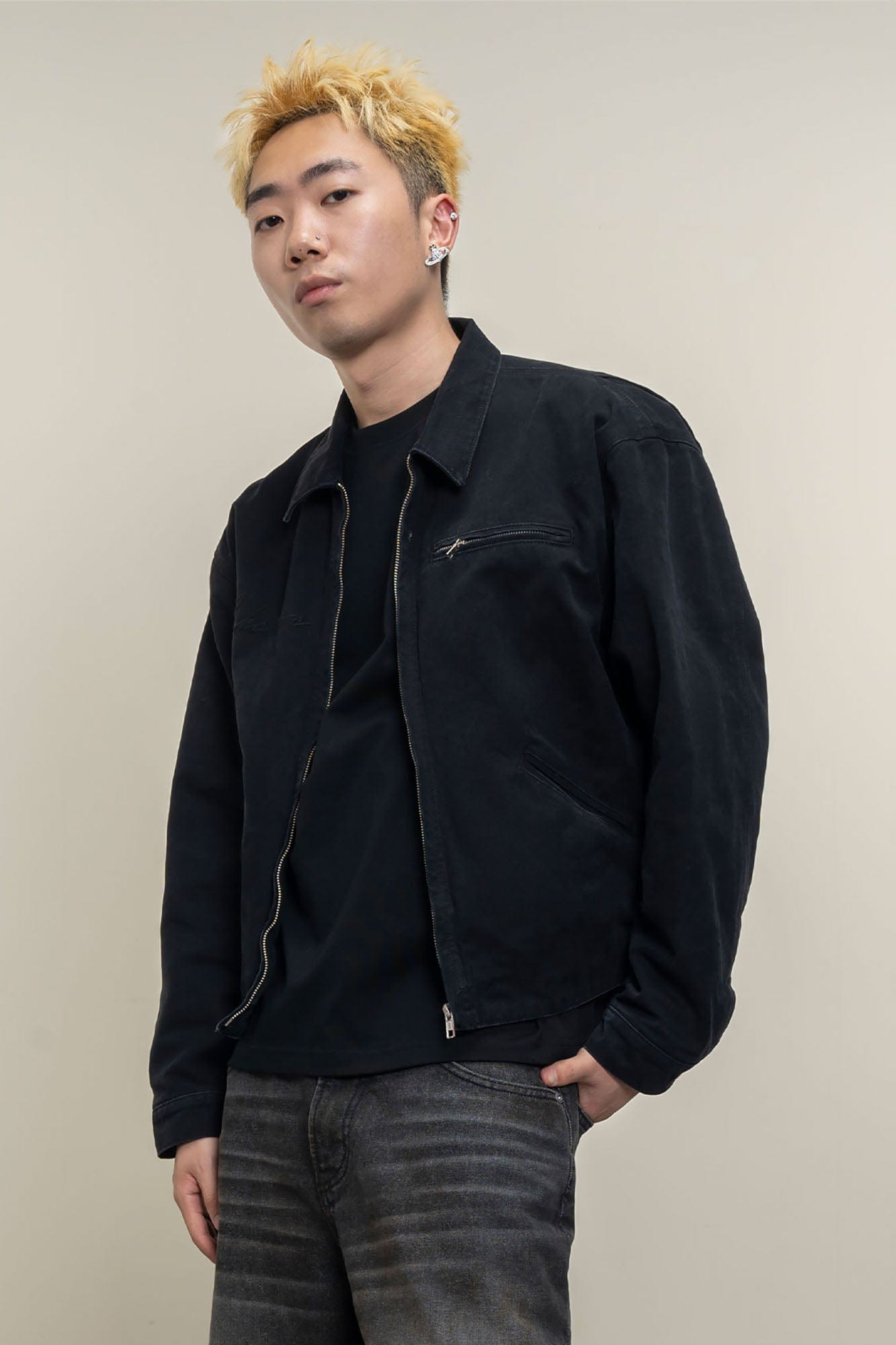 MAKEMORE Distressed Frayed Patch Utility Jacket, premium urban and streetwear designers apparel on PROJECTISR.com, MAKEMORE