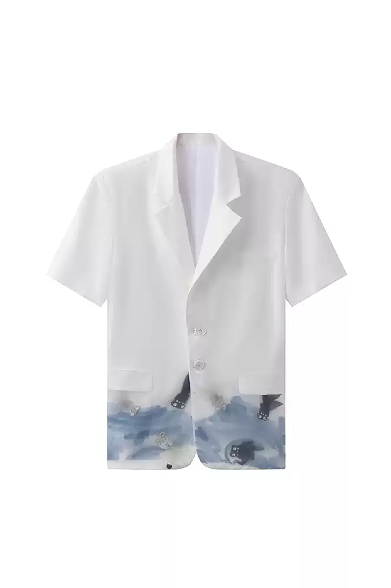 JIECHI Water-Ink Koi Embroidered Sheer Overlay Half Blazer, premium urban and streetwear designers apparel on PROJECTISR.com, JIECHI