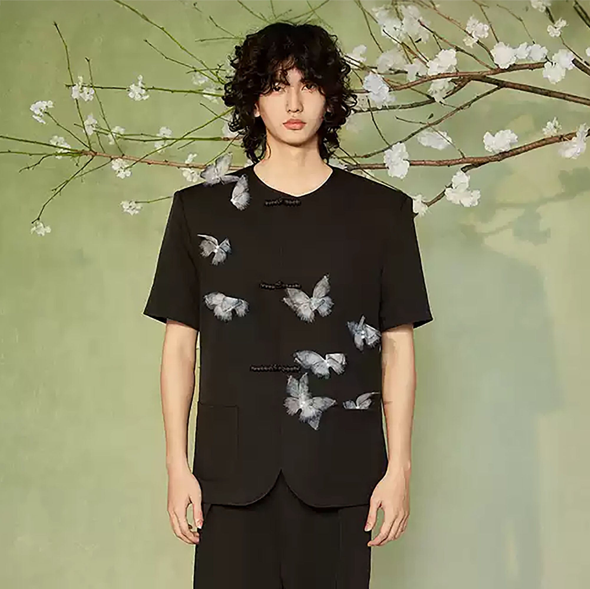 JIECHI Flying Butterfly Frog Button T-Shirt, premium urban and streetwear designers apparel on PROJECTISR.com, JIECHI