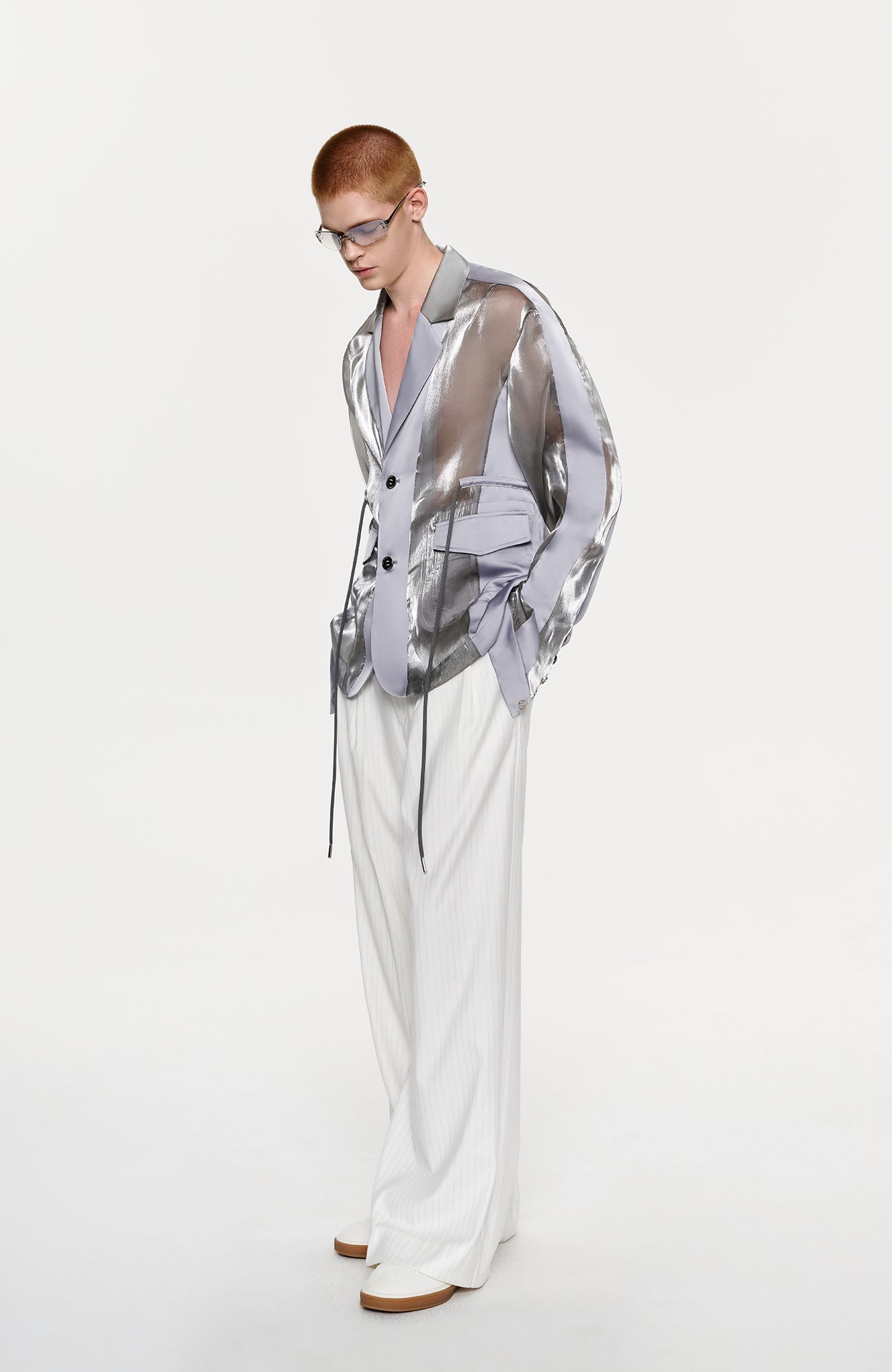 TIWILLTANG Drawstring Lustrous Paneled Blazer