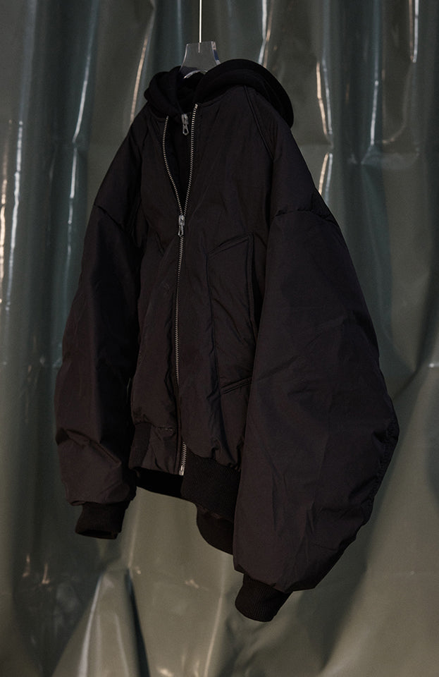 RECOVER ZONE Ruched Layered Hooded Down Jacket