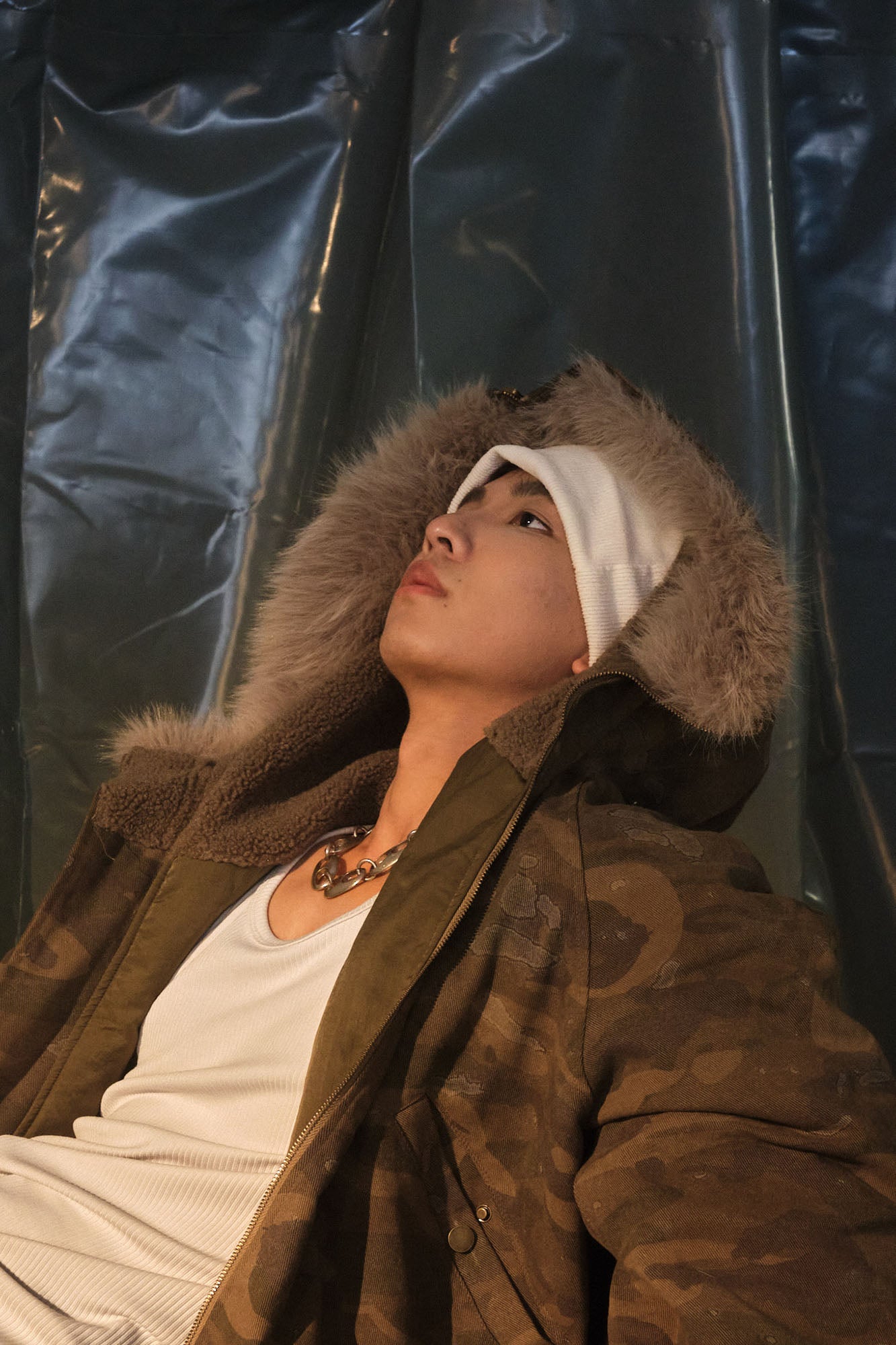 RECOVER ZONE Camo Faux-Fur Collar Bomber Jacket