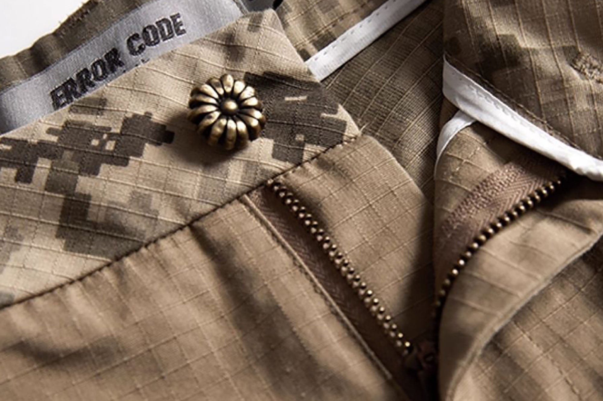 ERROR CODE ROBOT Washed Paneled Frayed-Hem Camo Cargo Shorts, premium urban and streetwear designers apparel on PROJECTISR.com, ERROR CODE ROBOT