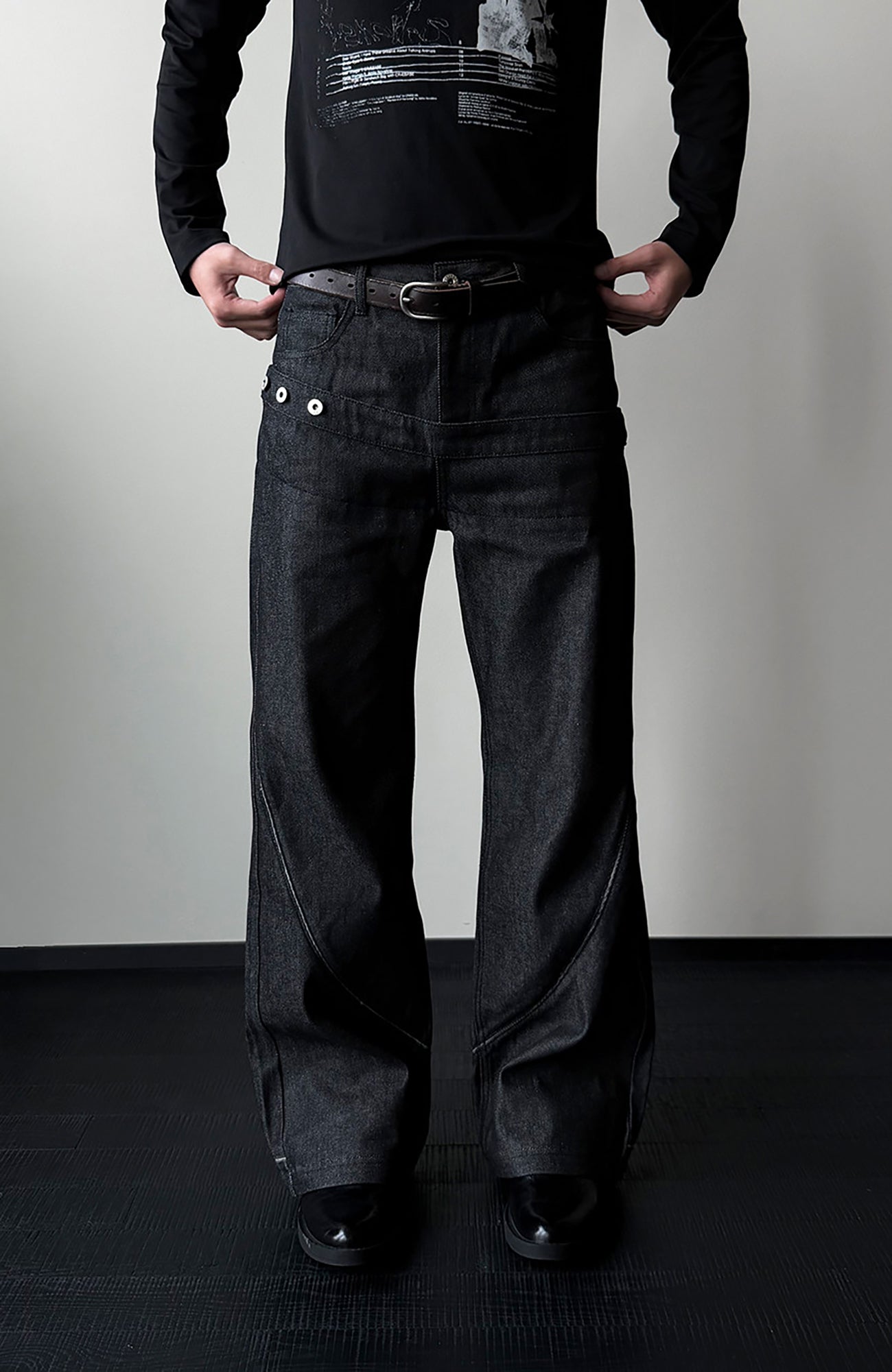 KREATE Double-Waistband Raw Denim Straight-Leg Jeans