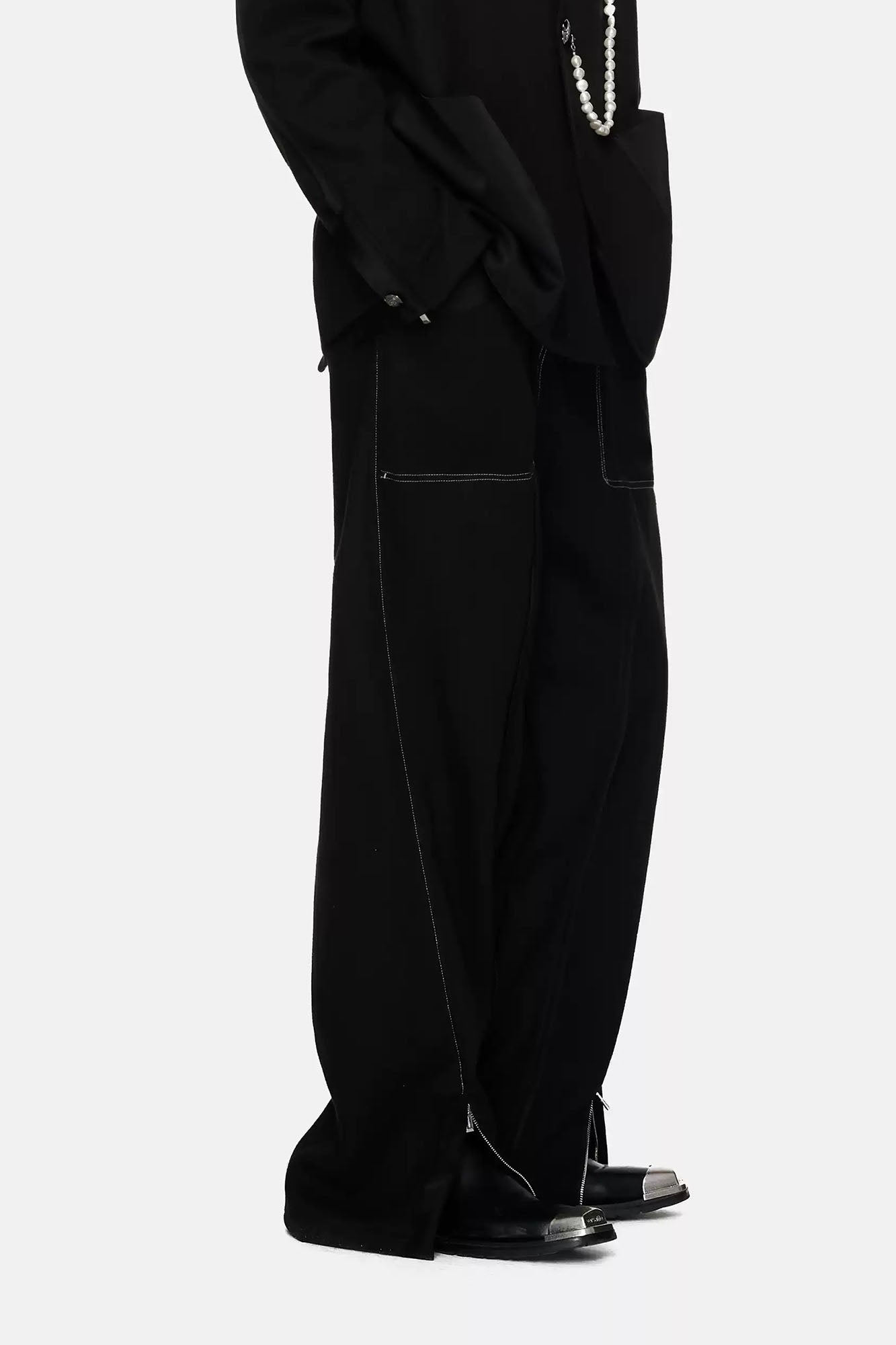TIWILLTANG Paneled Zipper-Hem Wide-Leg Pants Black